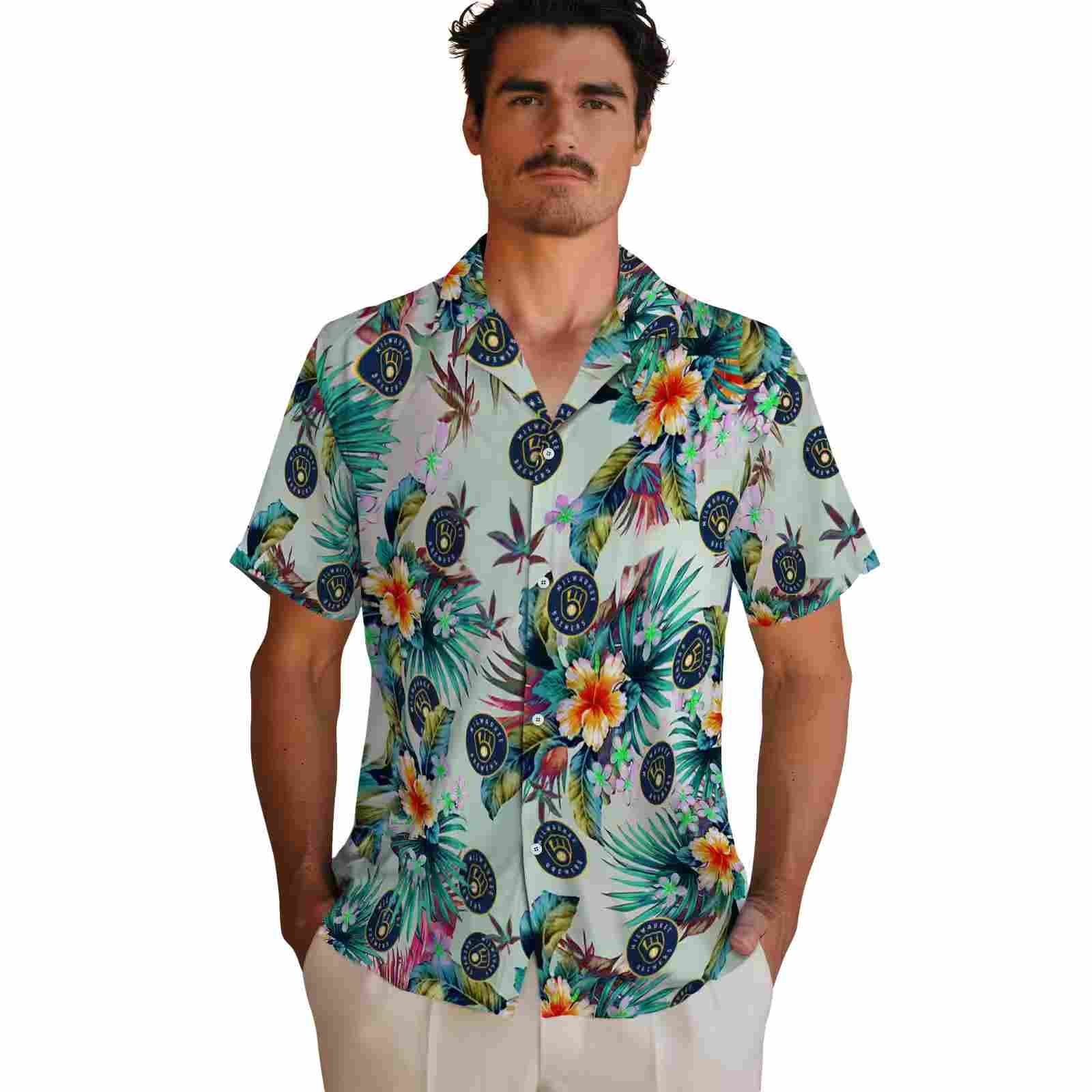 milwaukee brewers tropical foliage green hawaiian shirt fashion forward