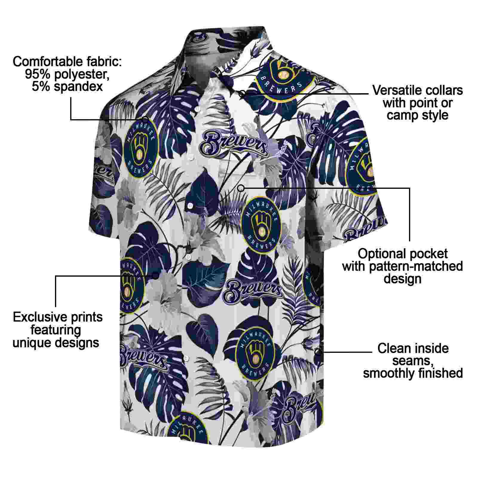 milwaukee brewers tropical plants navy blue white hawaiian shirt new arrival