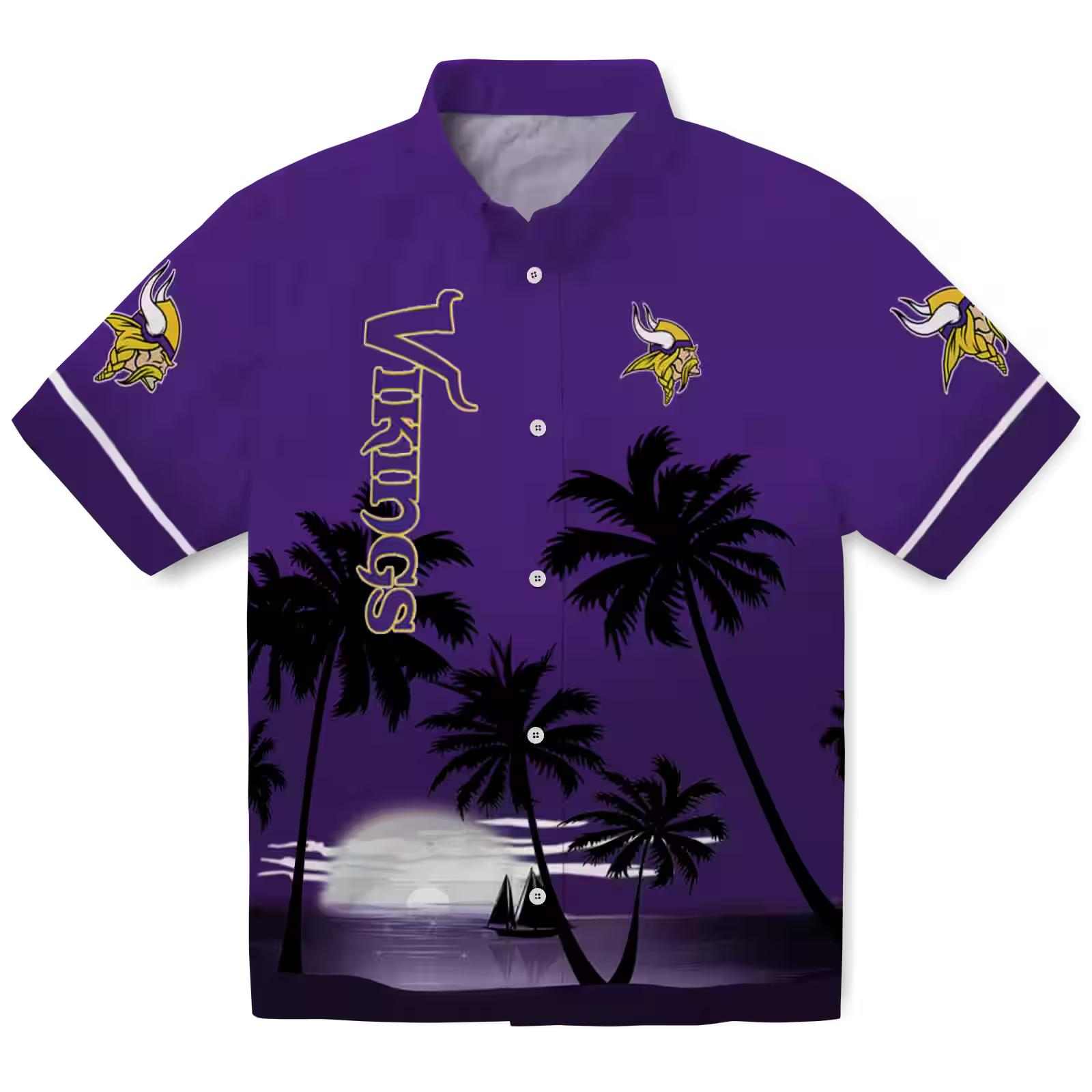 Minnesota Vikings Beach Sunset Purple Black Hawaiian Shirt