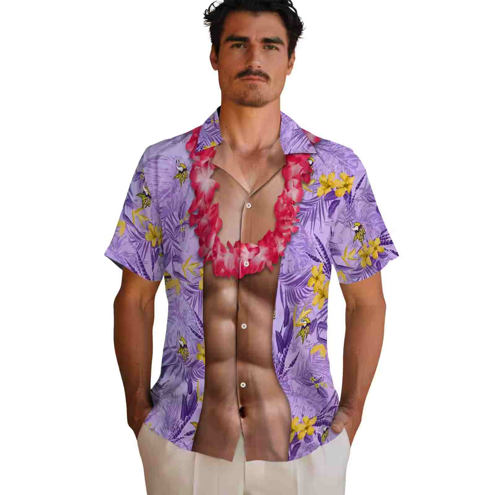 minnesota vikings chest illusion purple hawaiian shirt fashion forward