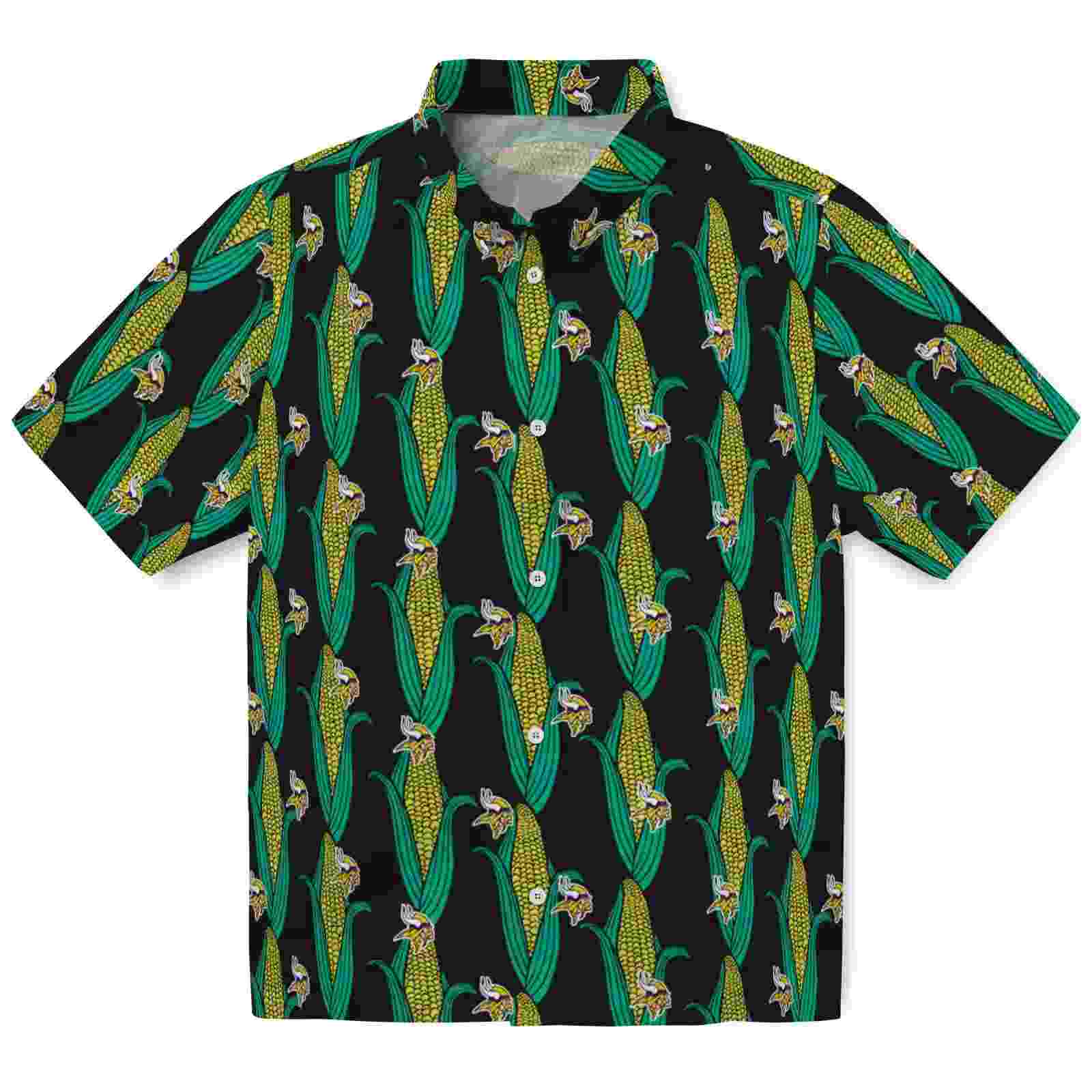 Minnesota Vikings Corn Motifs Black Green Hawaiian Shirt