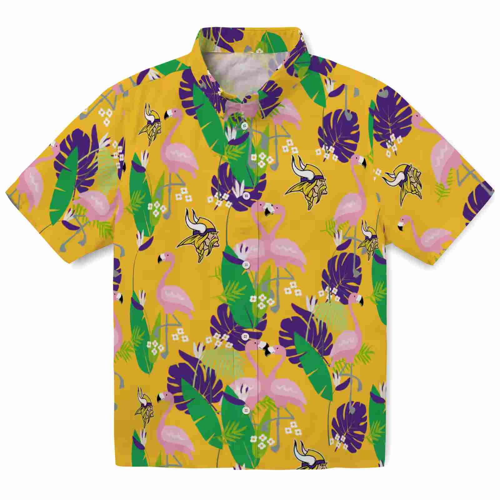 Minnesota Vikings Flamingo Foliage Purple Green Hawaiian Shirt