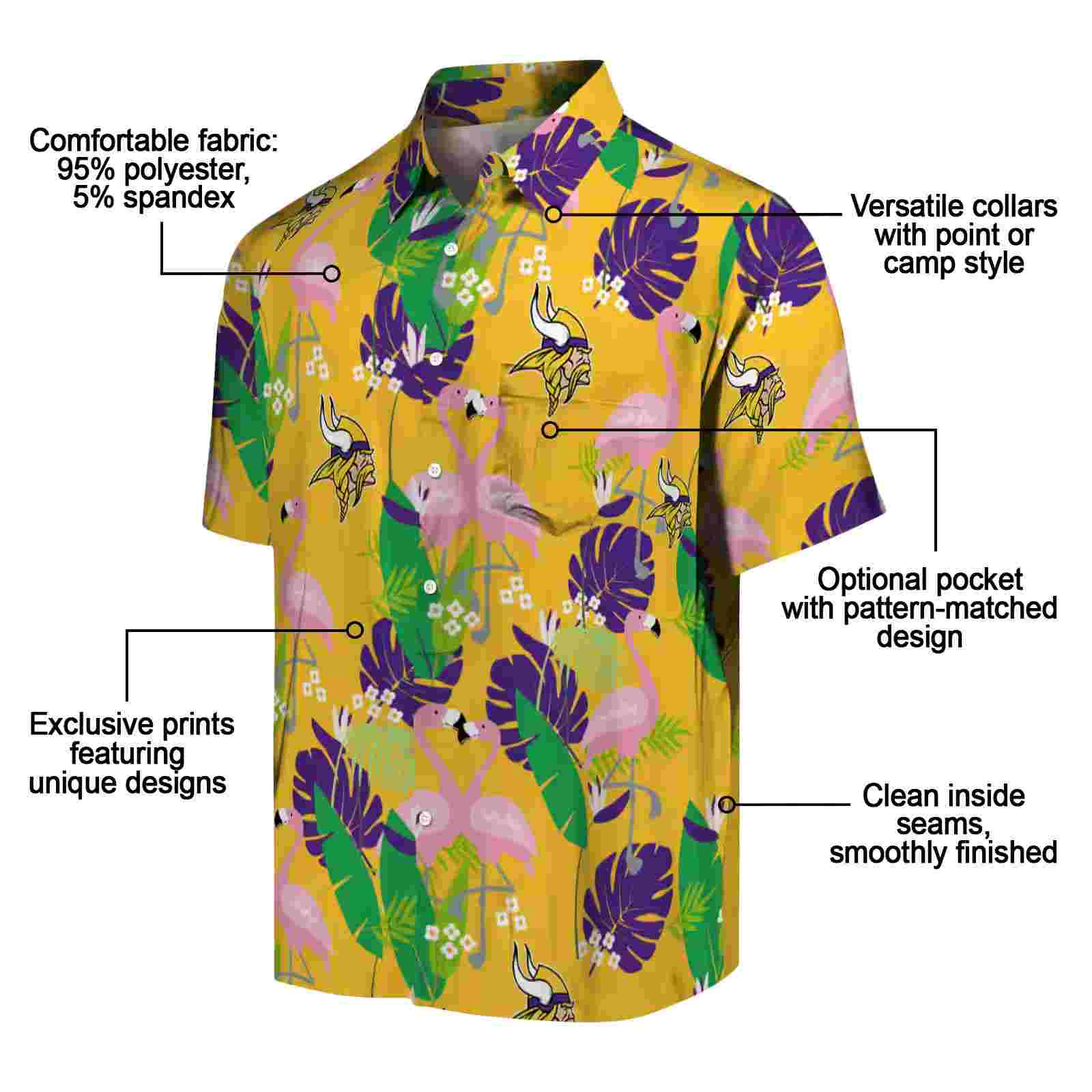 minnesota vikings flamingo foliage purple green hawaiian shirt new arrival