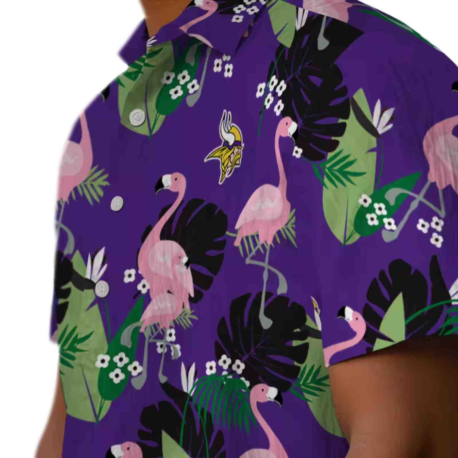 minnesota vikings flamingo leaf motif purple hawaiian shirt trendy