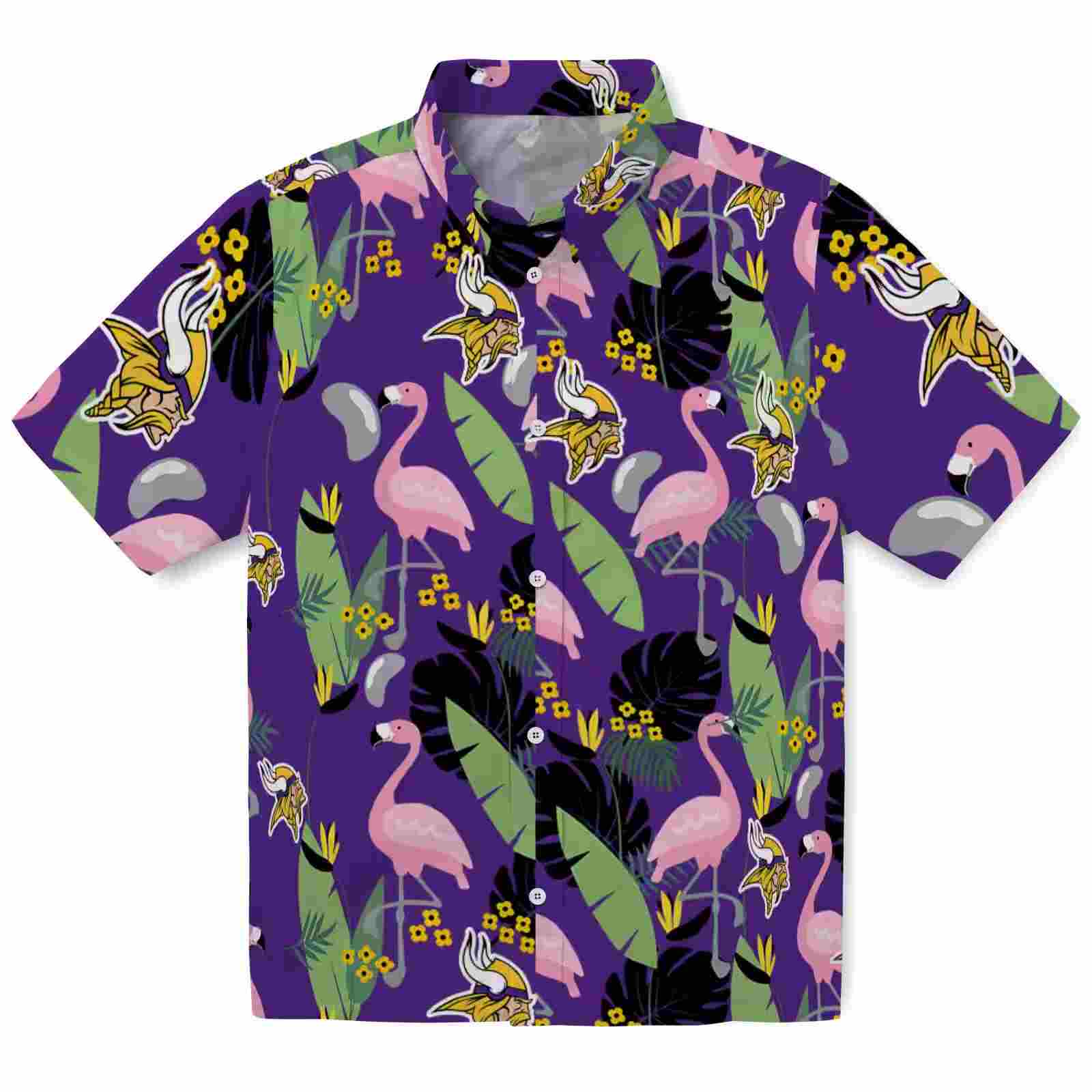 Minnesota Vikings Flamingo Leaves Purple Hawaiian Shirt