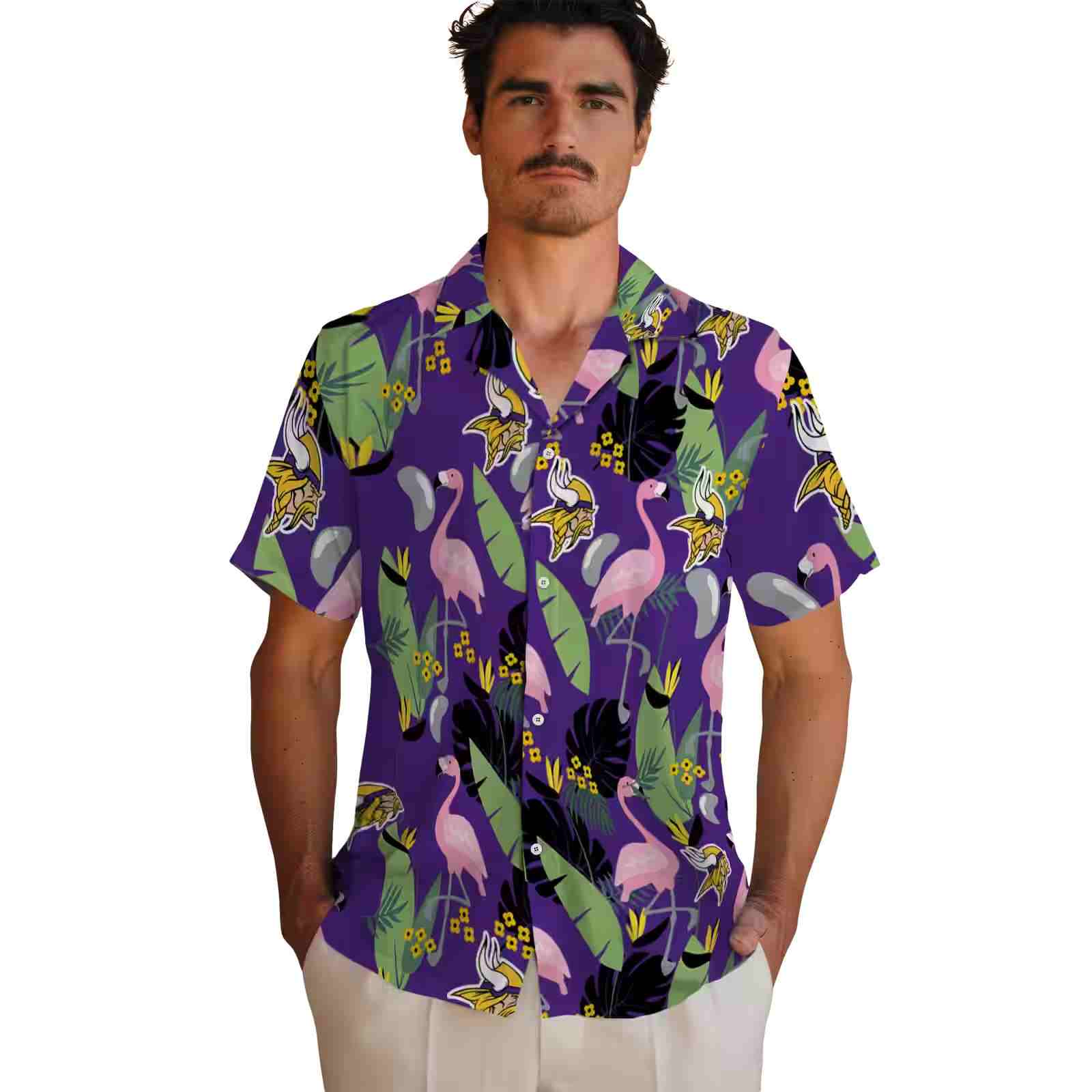 minnesota vikings flamingo leaves purple hawaiian shirt fashion forward