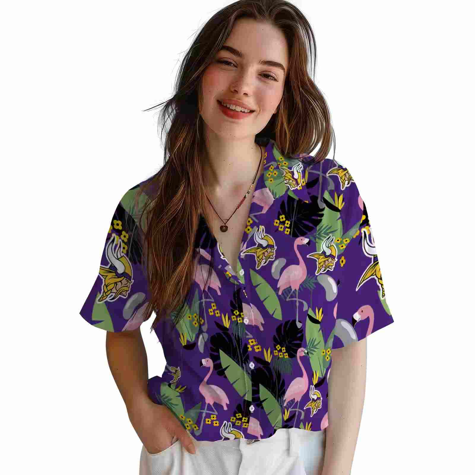 minnesota vikings flamingo leaves purple hawaiian shirt latest model