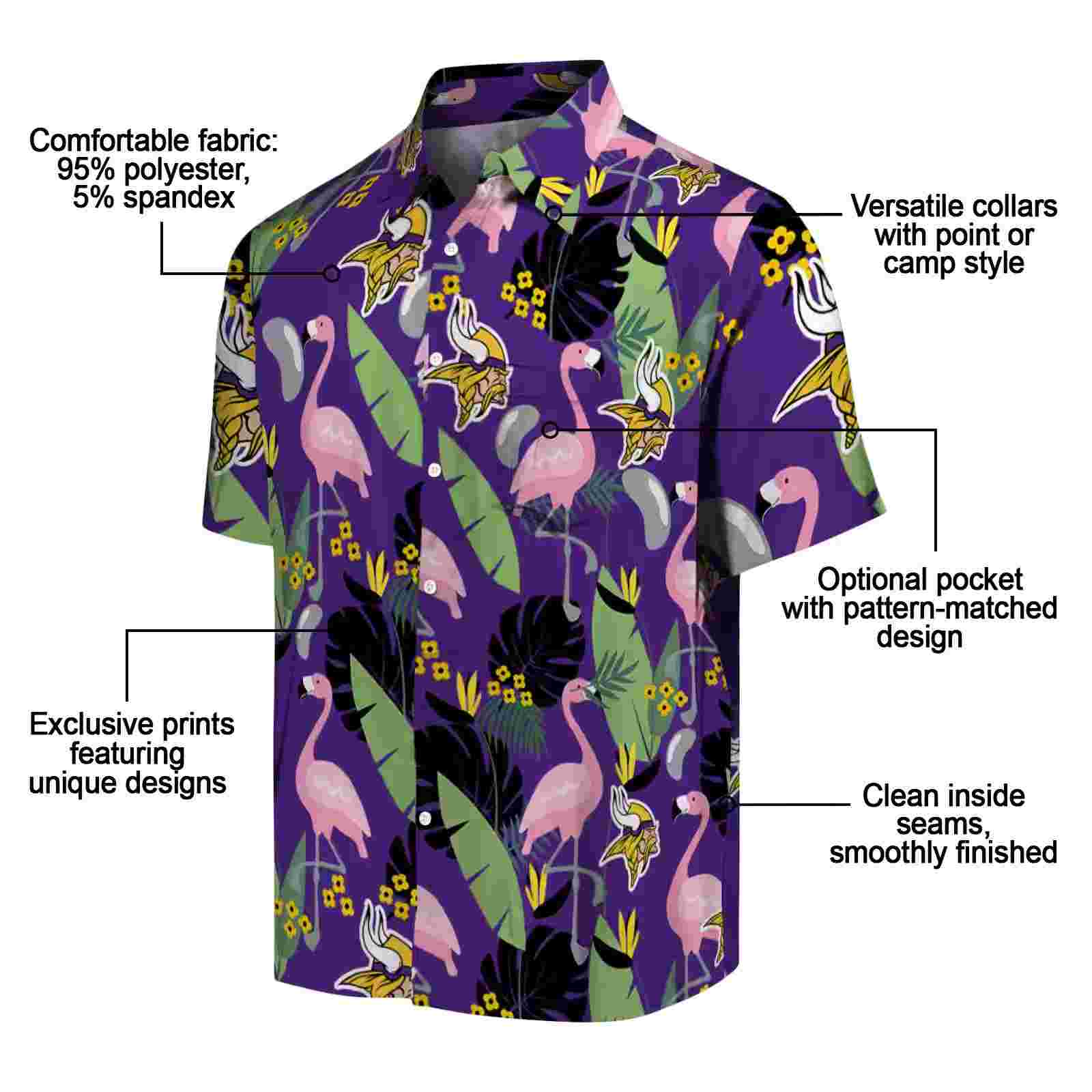 minnesota vikings flamingo leaves purple hawaiian shirt new arrival