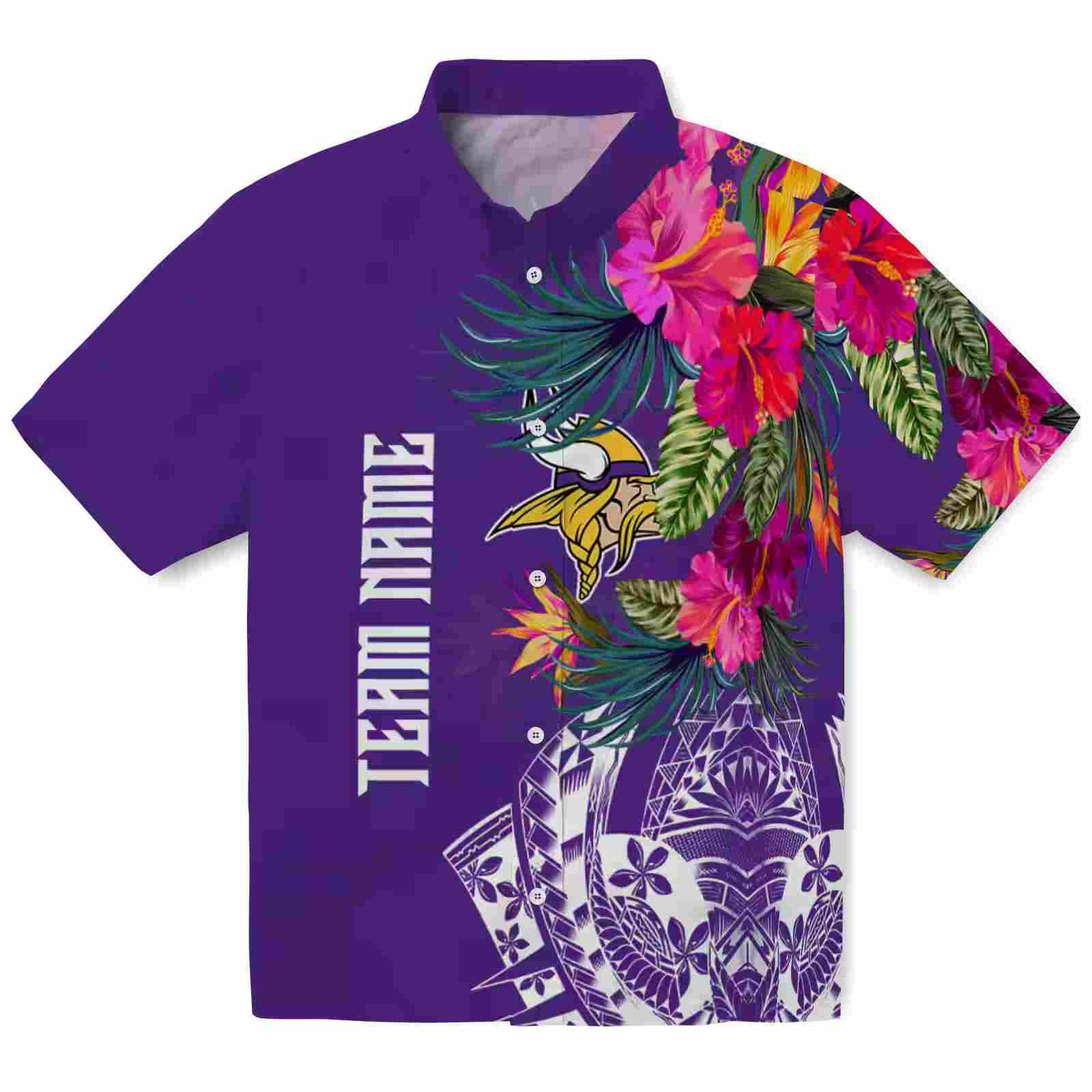 Minnesota Vikings Floral Polynesian Purple Hawaiian Shirt