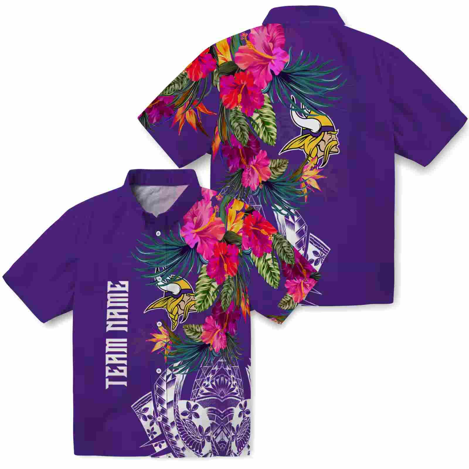 minnesota vikings floral polynesian purple hawaiian shirt high quality