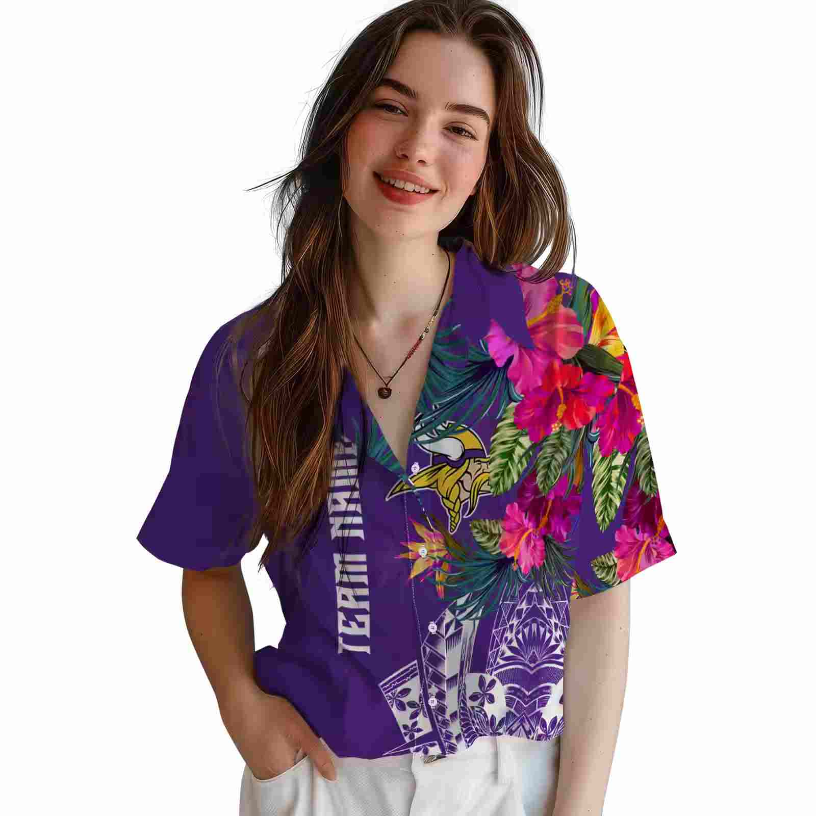 minnesota vikings floral polynesian purple hawaiian shirt latest model