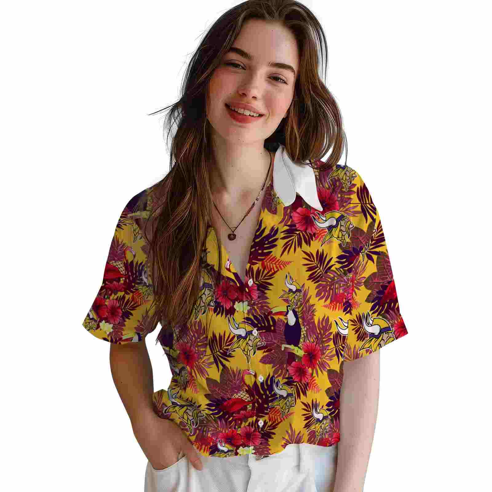 minnesota vikings floral toucan purple red hawaiian shirt latest model