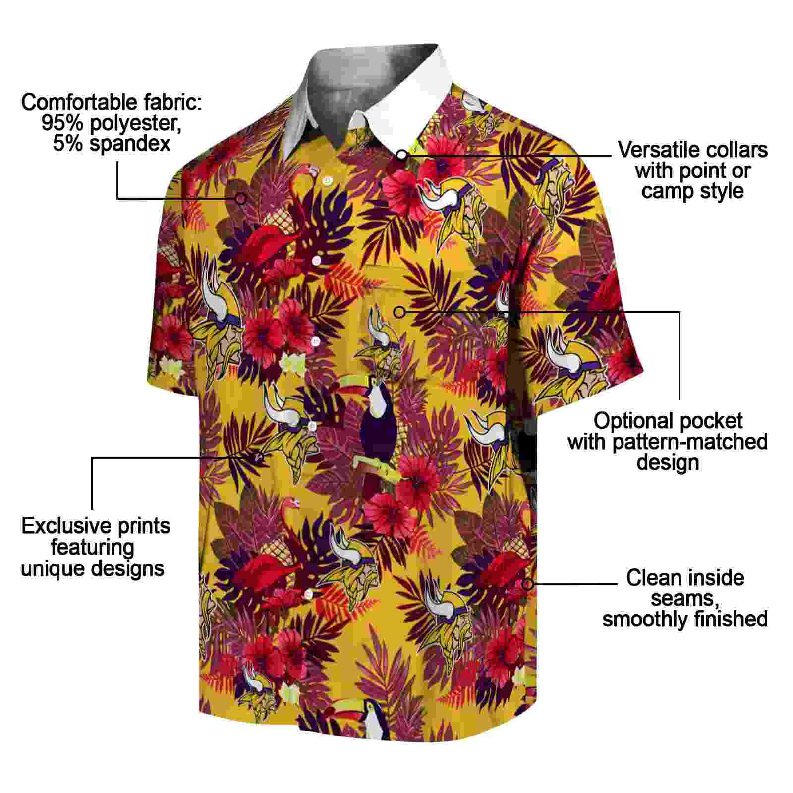 minnesota vikings floral toucan purple red hawaiian shirt new arrival