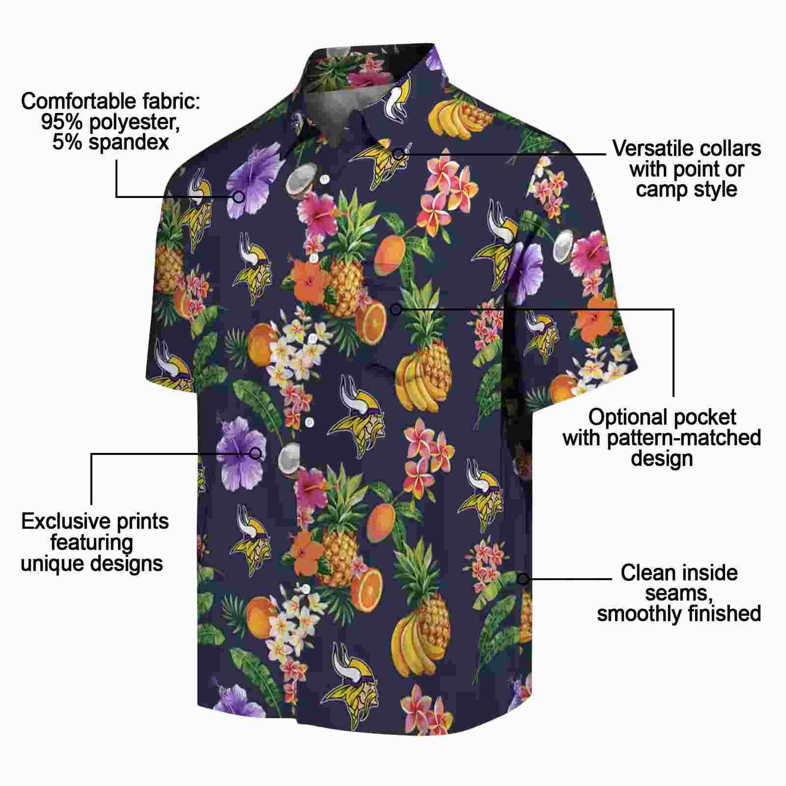 minnesota vikings hibiscus and fruit navy blue hawaiian shirt new arrival