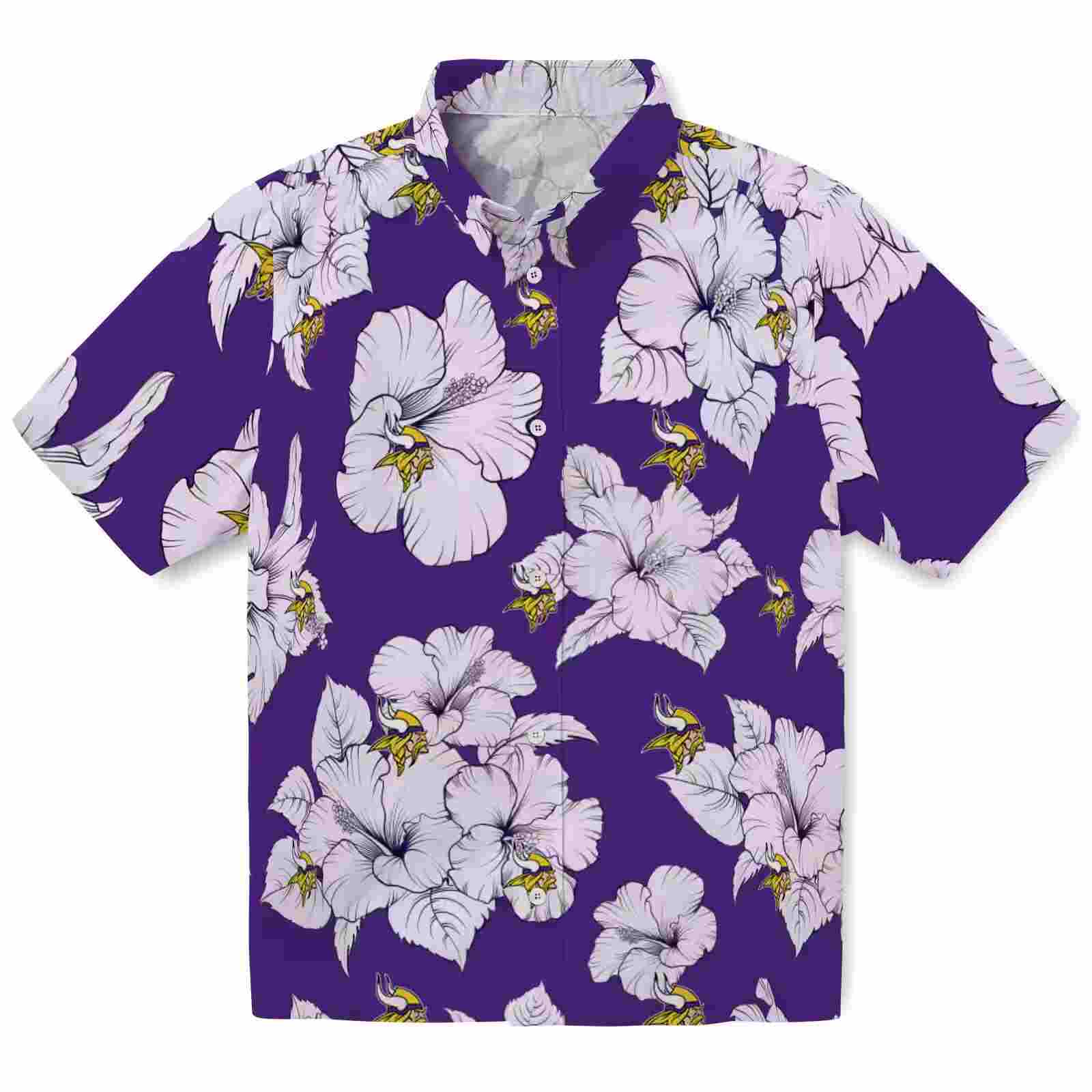 Minnesota Vikings Hibiscus Blooms Purple White Hawaiian Shirt