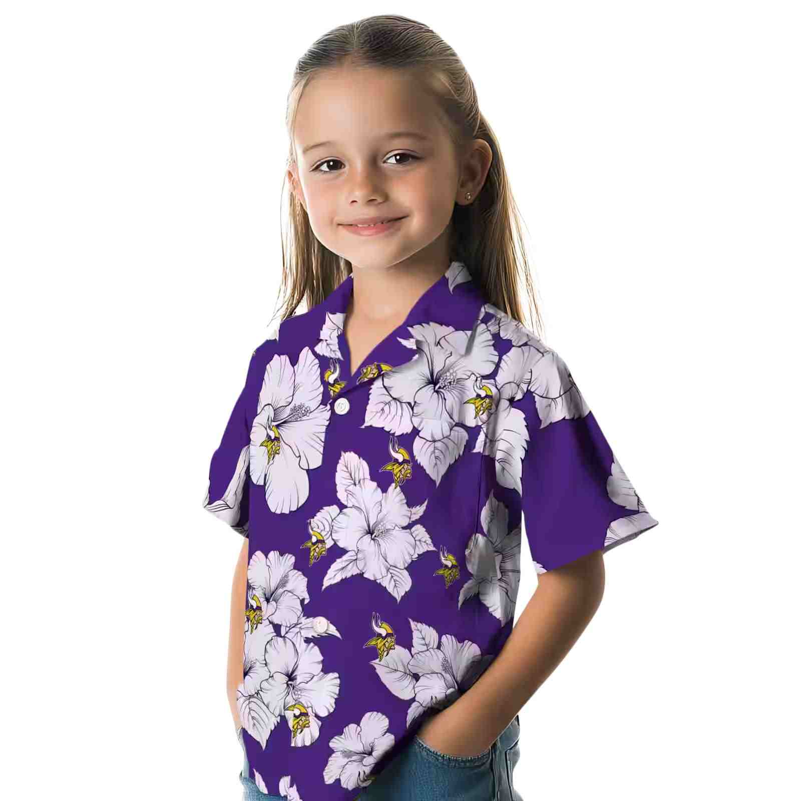 minnesota vikings hibiscus blooms purple white hawaiian shirt premium grade