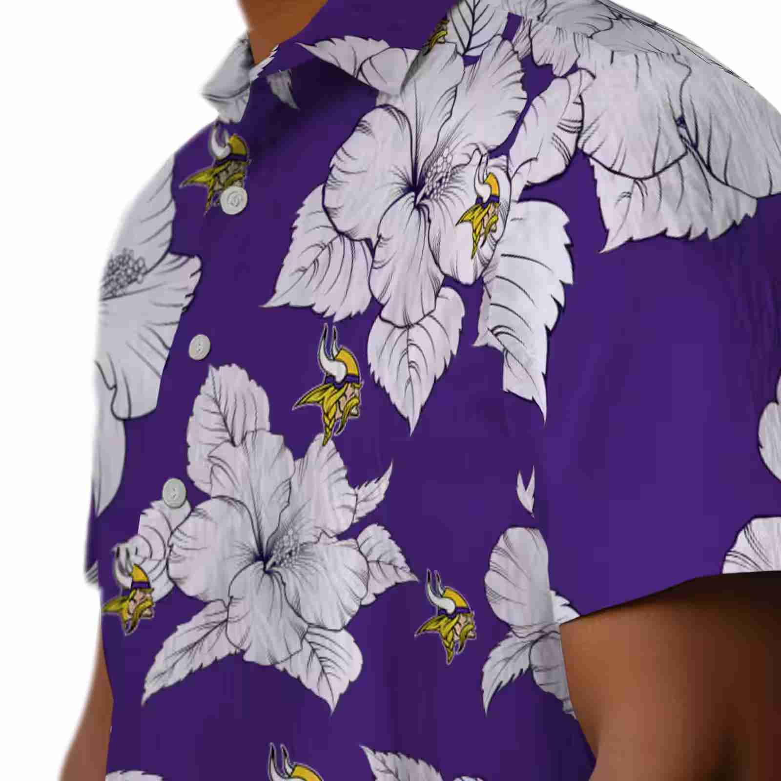 minnesota vikings hibiscus blooms purple white hawaiian shirt trendy