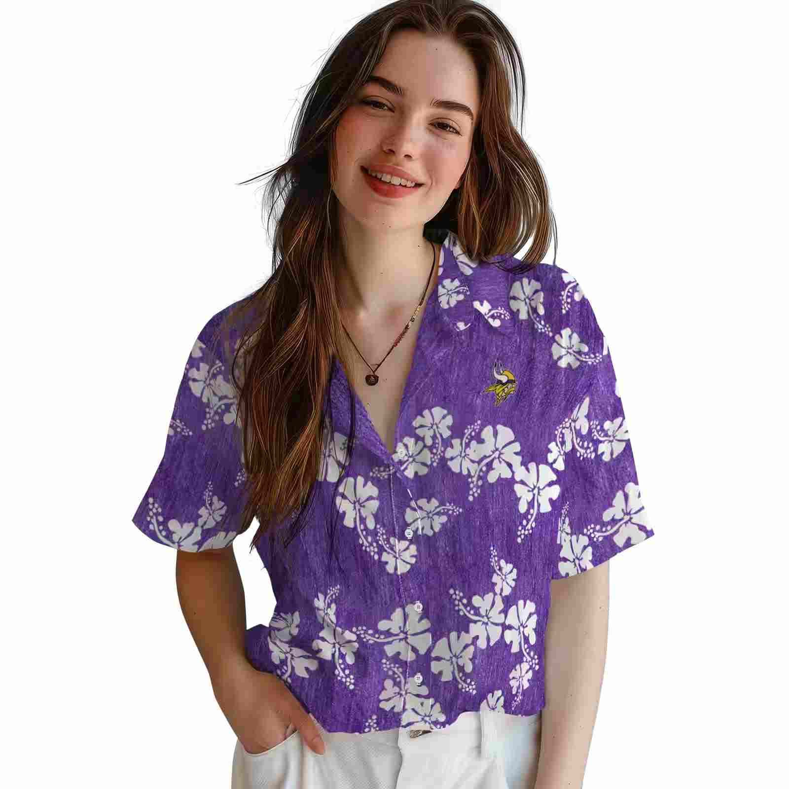 minnesota vikings hibiscus clusters purple hawaiian shirt latest model