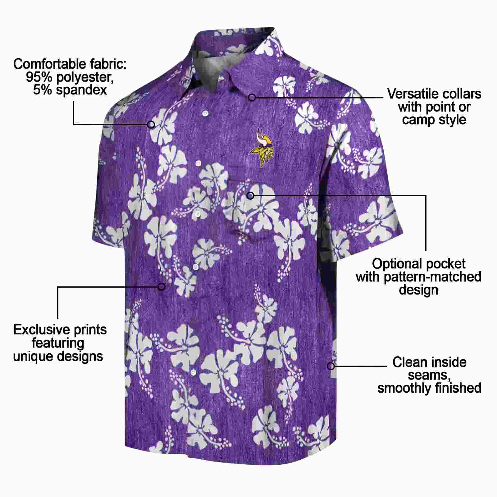 minnesota vikings hibiscus clusters purple hawaiian shirt new arrival