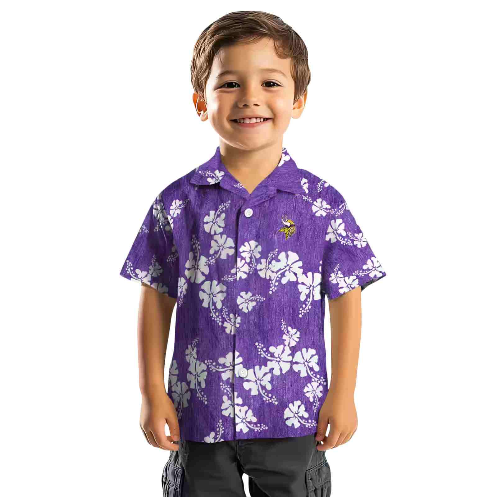 minnesota vikings hibiscus clusters purple hawaiian shirt top rated