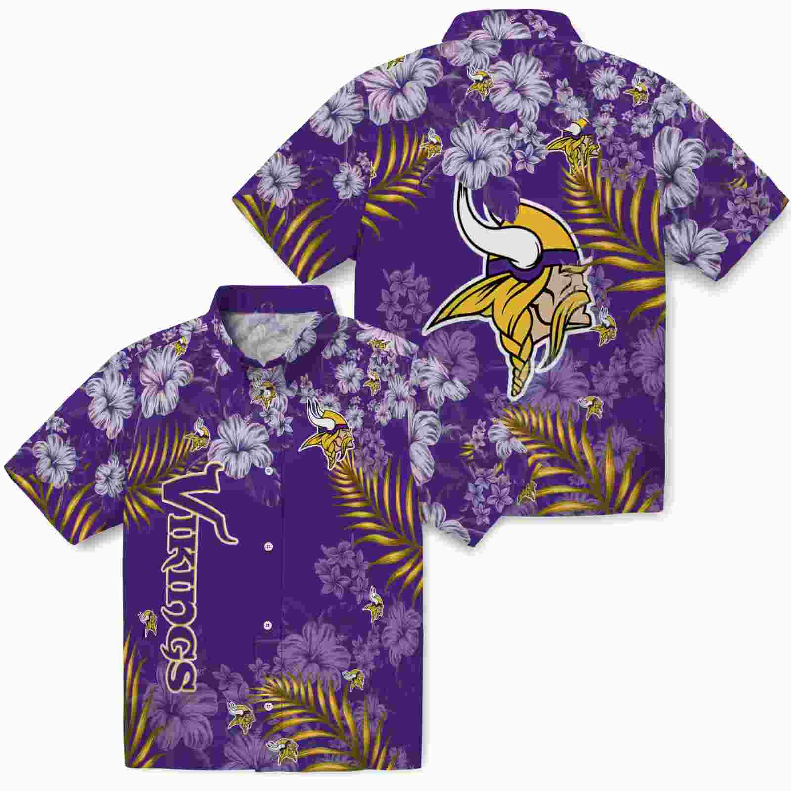 minnesota vikings hibiscus print purple hawaiian shirt high quality