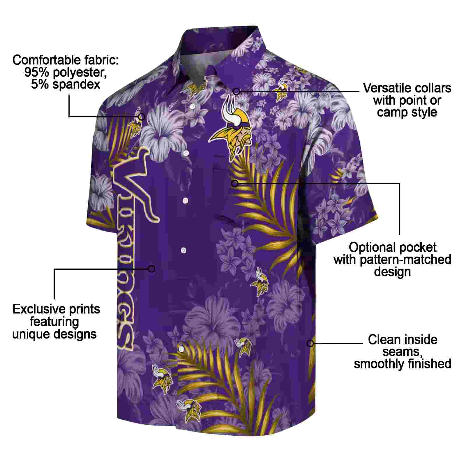 minnesota vikings hibiscus print purple hawaiian shirt new arrival