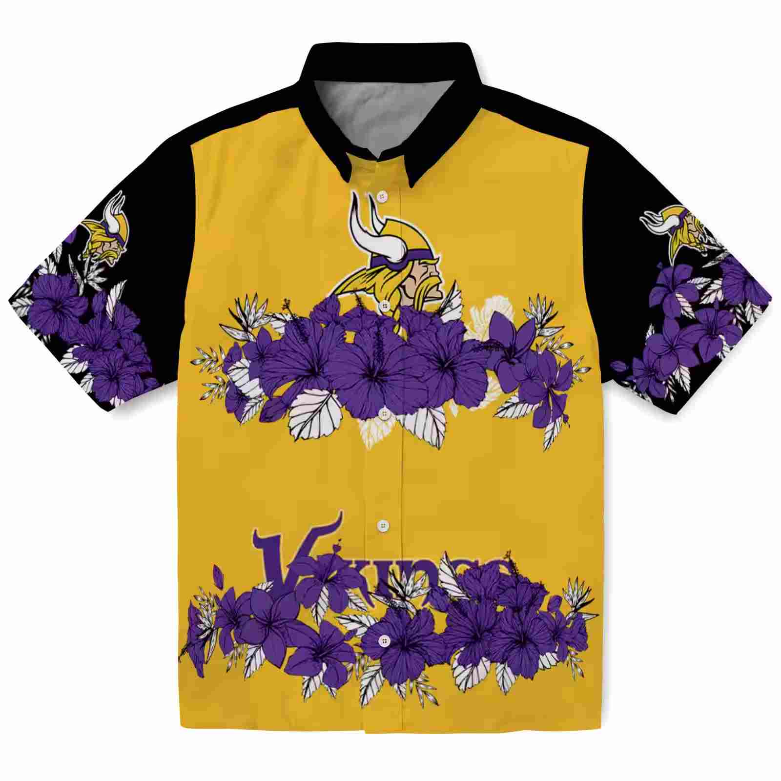 Minnesota Vikings Hibiscus Stripe Purple Black Hawaiian Shirt