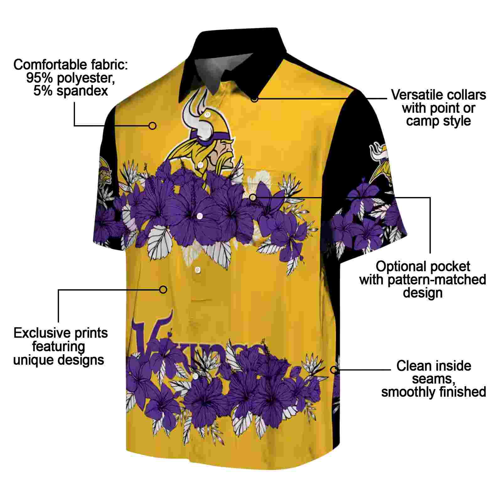 minnesota vikings hibiscus stripe purple black hawaiian shirt new arrival