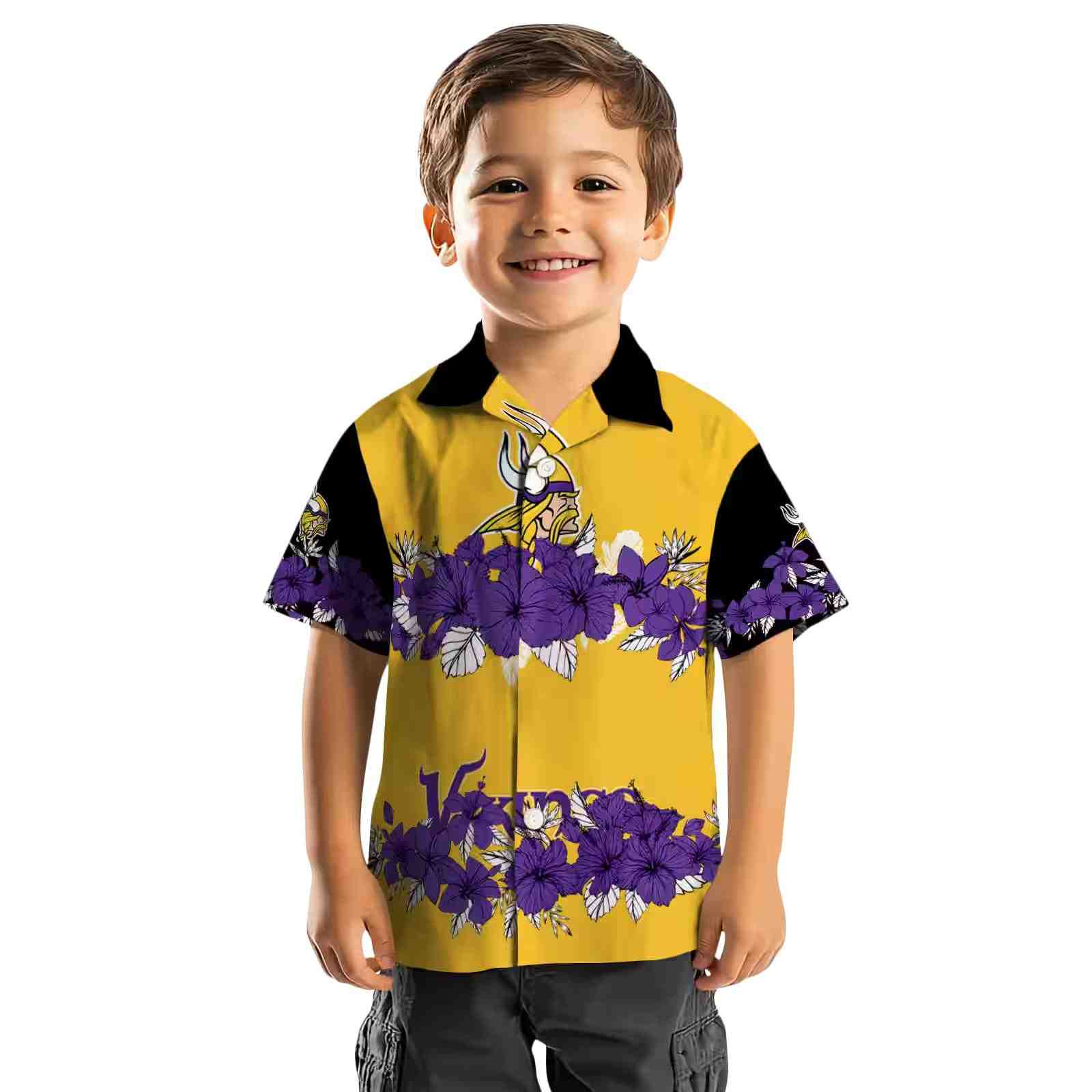 minnesota vikings hibiscus stripe purple black hawaiian shirt top rated