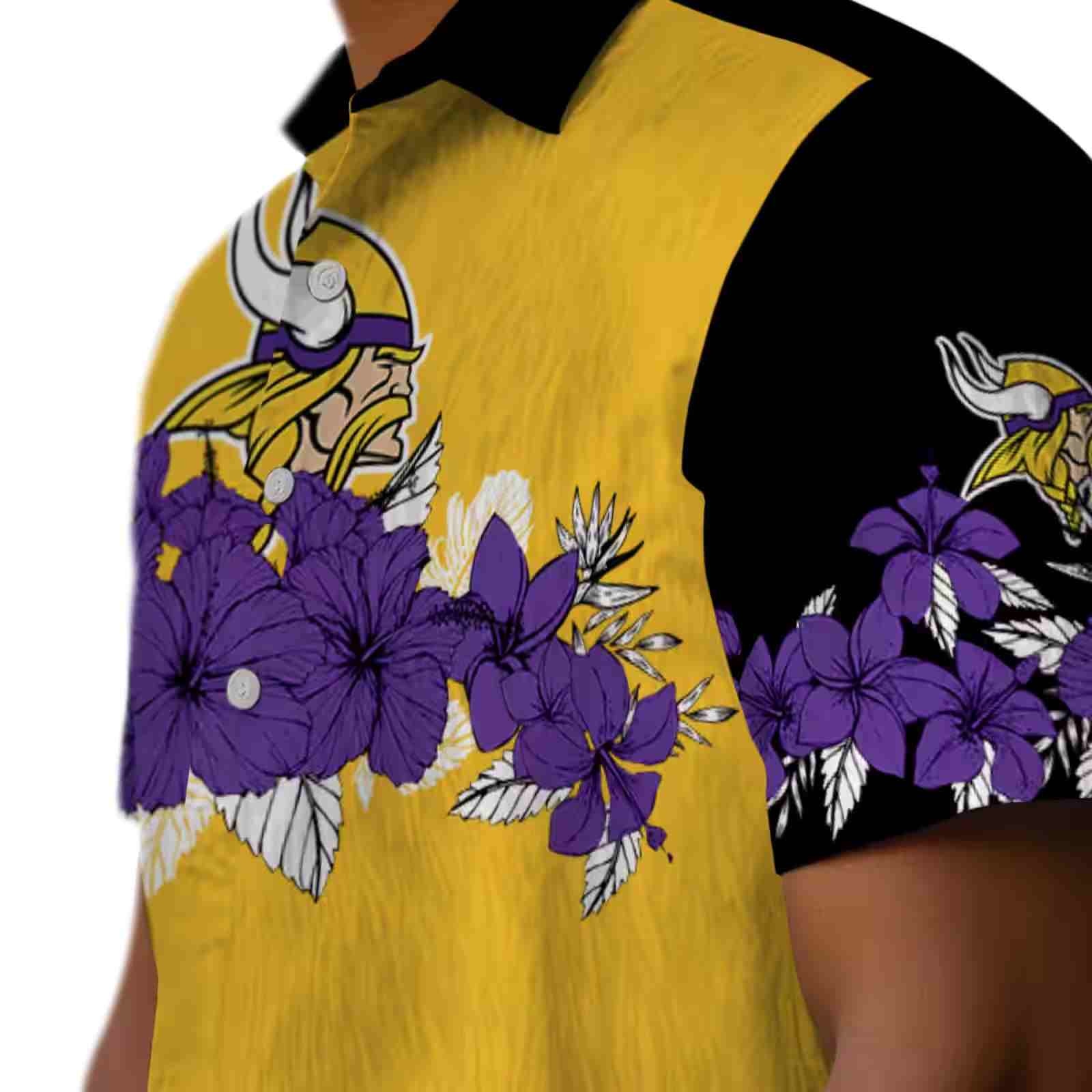 minnesota vikings hibiscus stripe purple black hawaiian shirt trendy