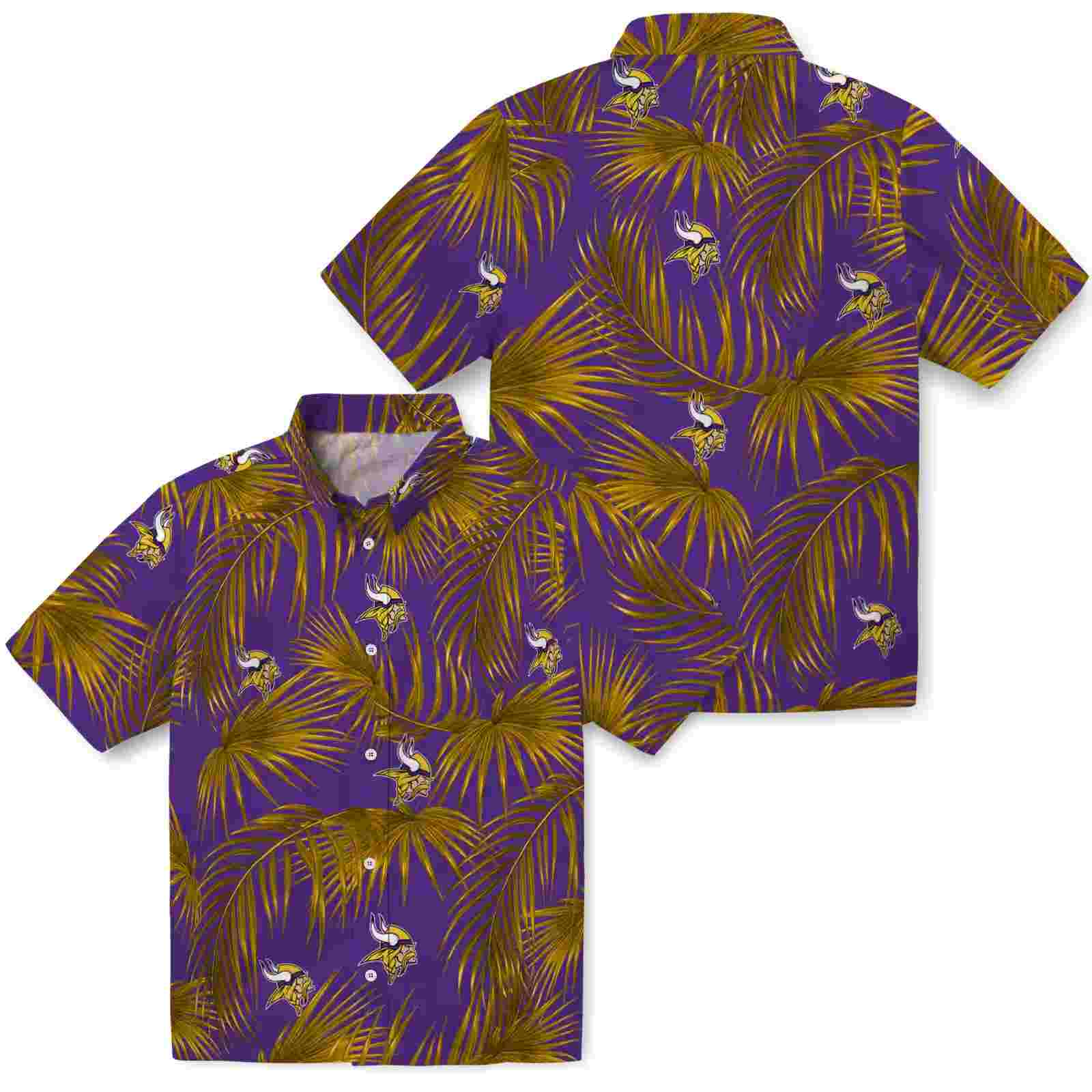 minnesota vikings leafy palms purple hawaiian shirt high quality