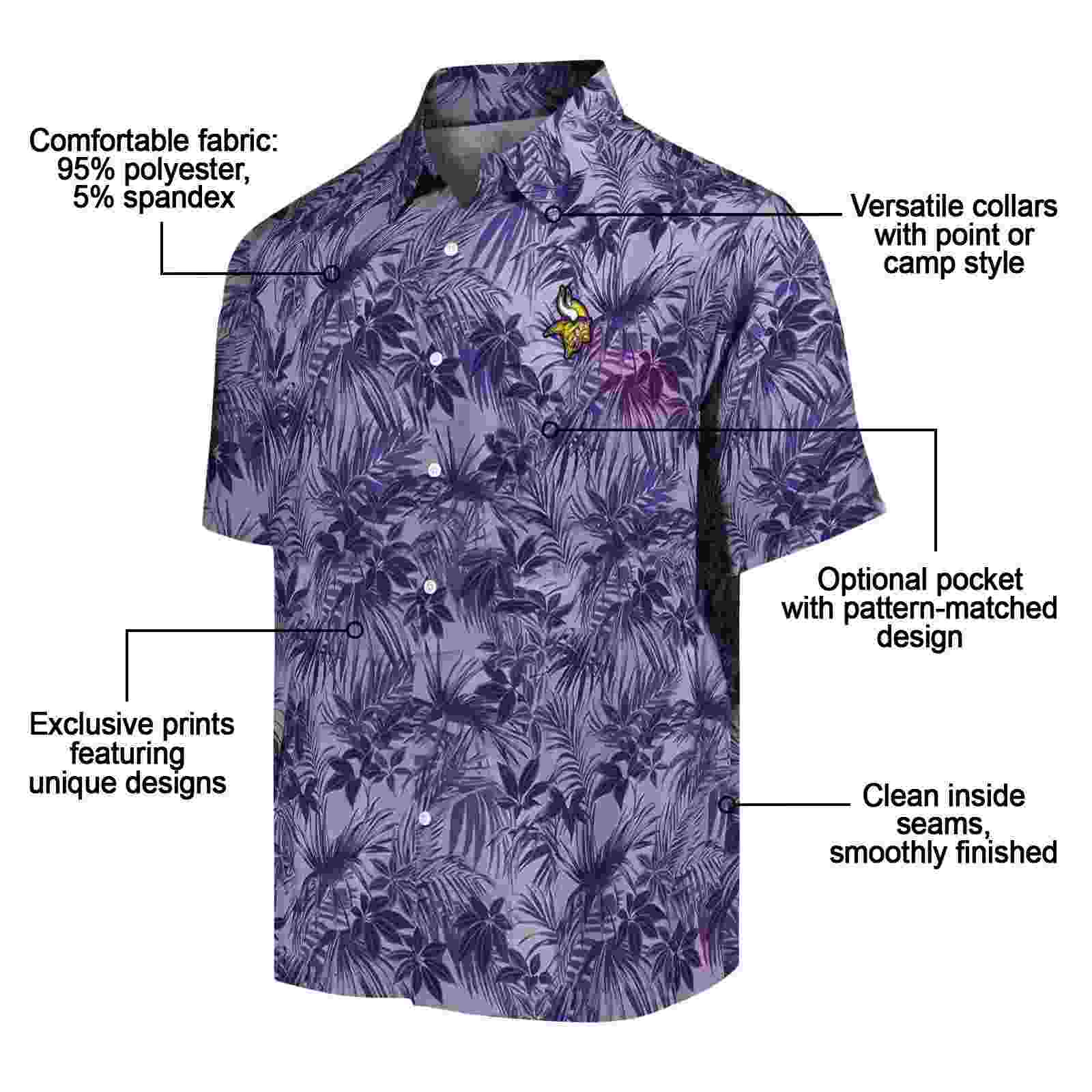 minnesota vikings leafy pattern purple hawaiian shirt new arrival