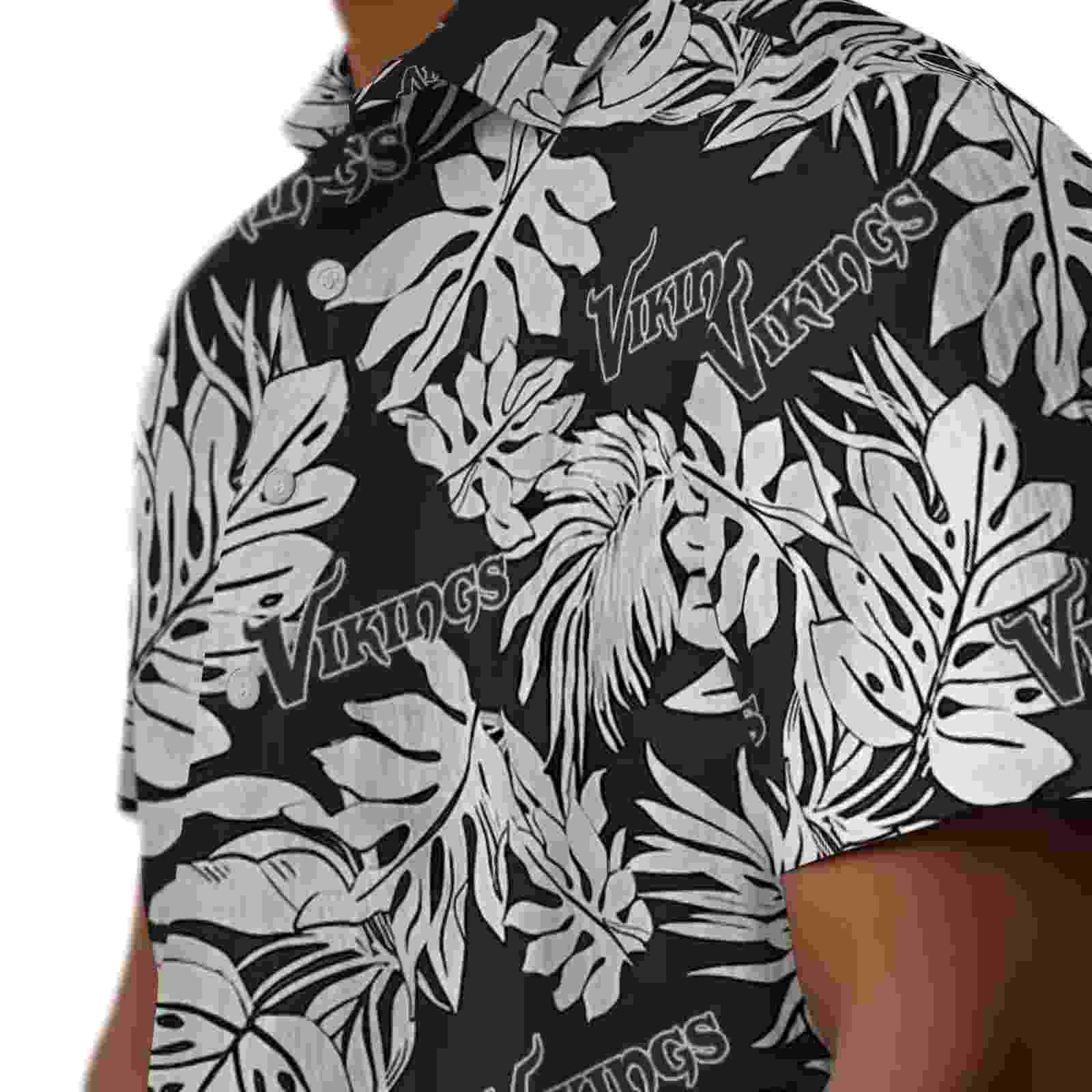 minnesota vikings monstera leaf pattern black hawaiian shirt trendy