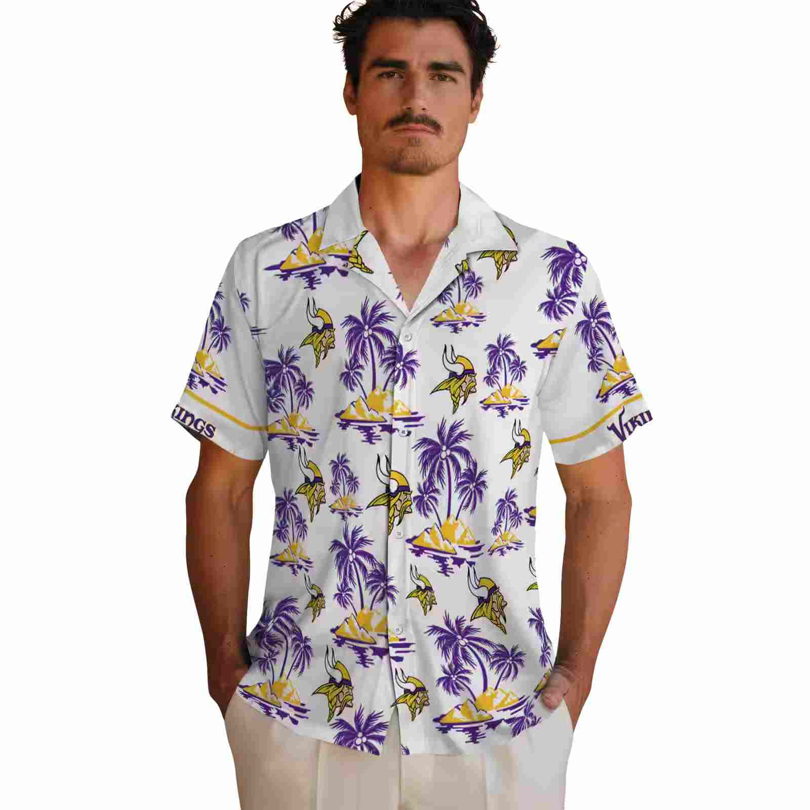 minnesota vikings palm island print purple white hawaiian shirt fashion forward