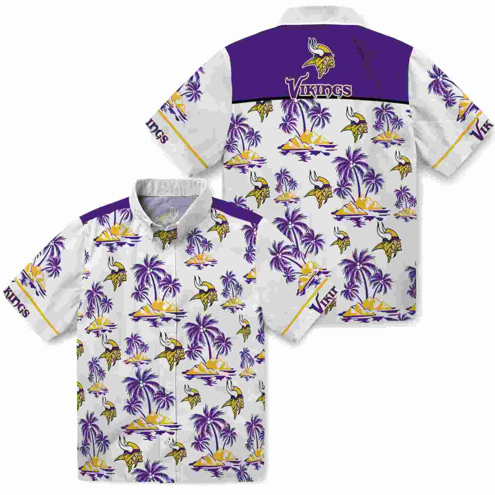 minnesota vikings palm island print purple white hawaiian shirt high quality