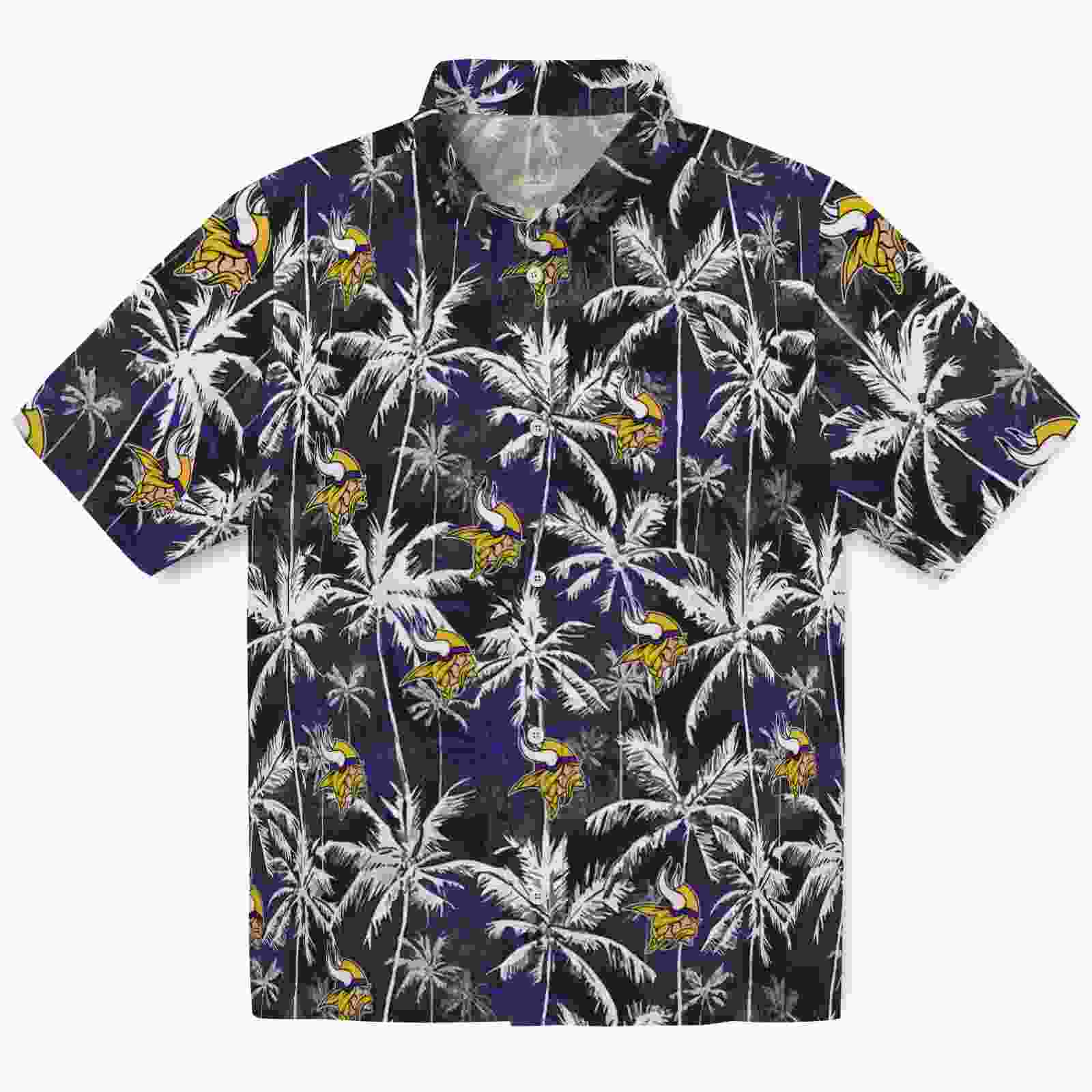 Minnesota Vikings Palm Pattern Purple Black Hawaiian Shirt