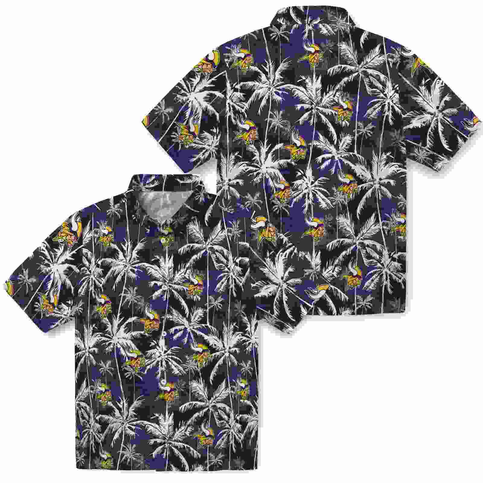 minnesota vikings palm pattern purple black hawaiian shirt high quality