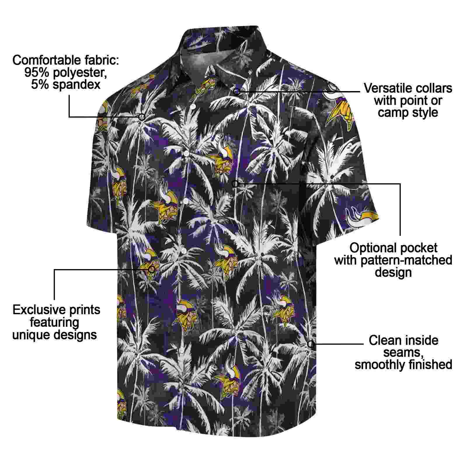 minnesota vikings palm pattern purple black hawaiian shirt new arrival