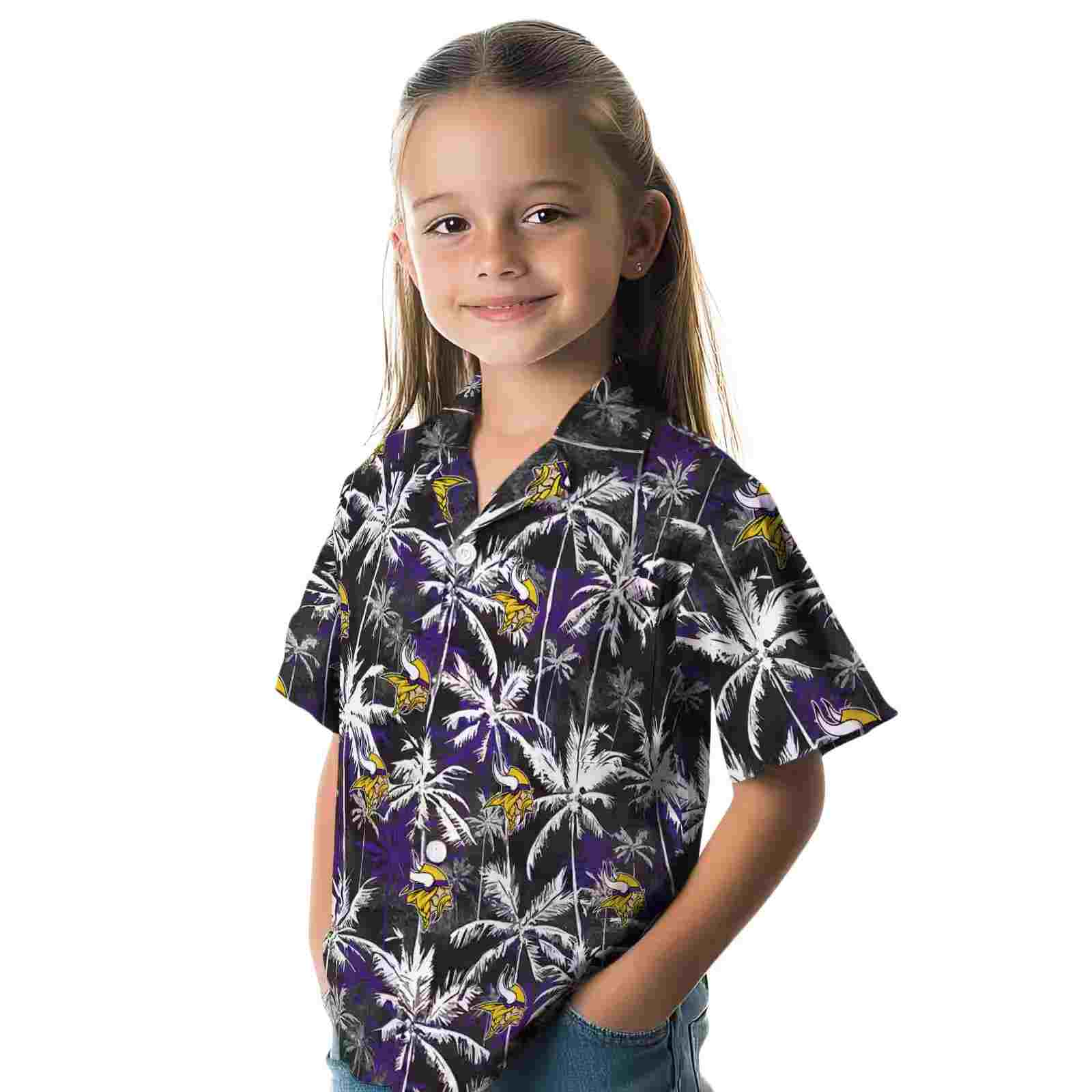 minnesota vikings palm pattern purple black hawaiian shirt premium grade