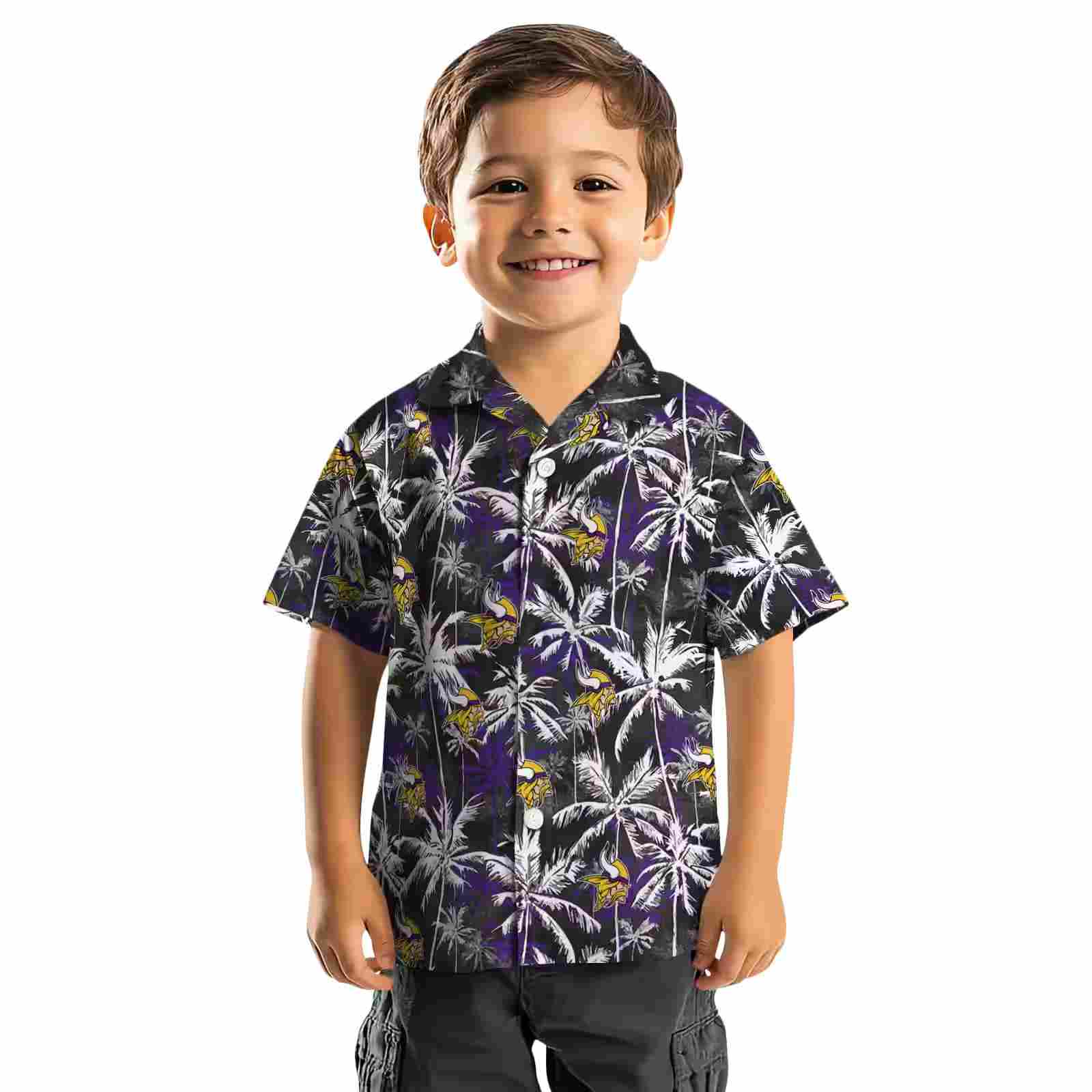 minnesota vikings palm pattern purple black hawaiian shirt top rated