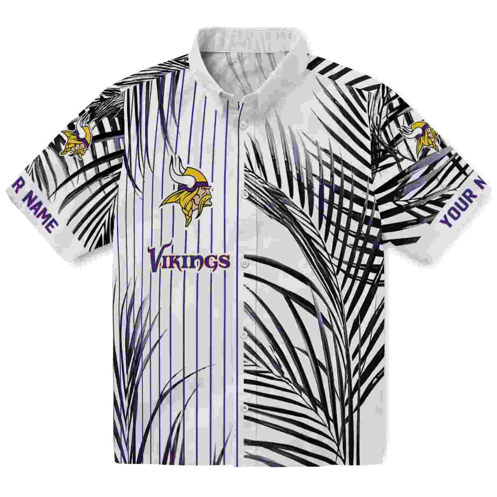 Minnesota Vikings Palm Stripes Purple Black White Hawaiian Shirt