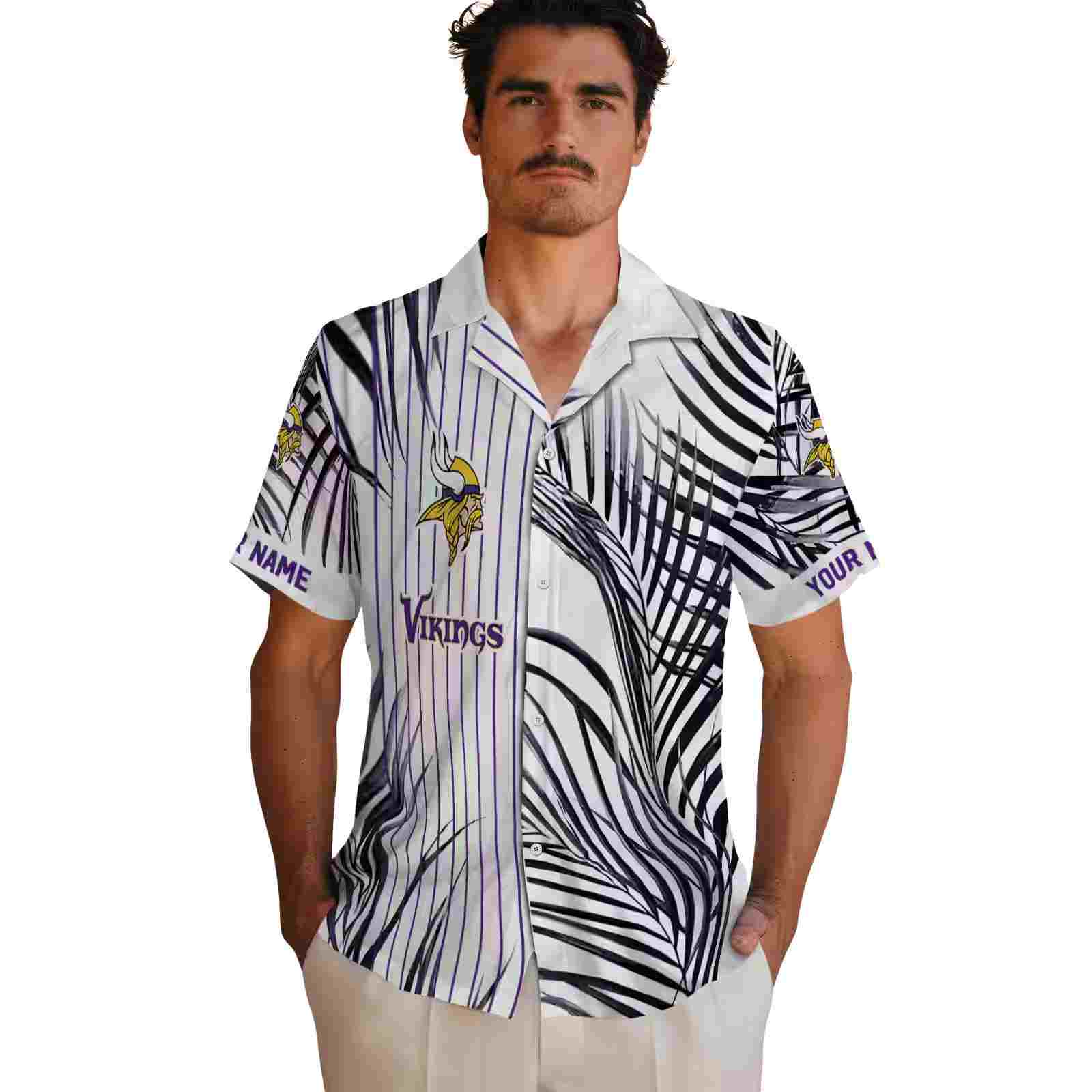 minnesota vikings palm stripes purple black white hawaiian shirt fashion forward