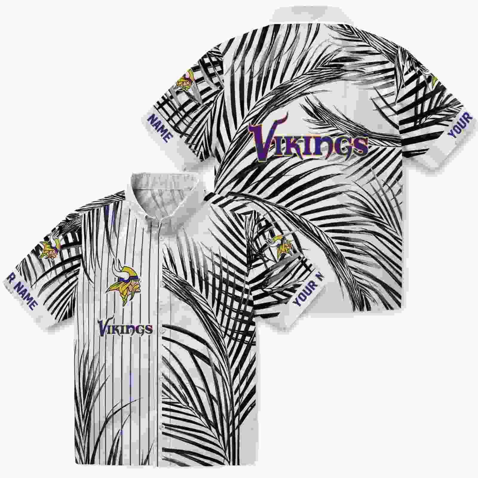 minnesota vikings palm stripes purple black white hawaiian shirt high quality