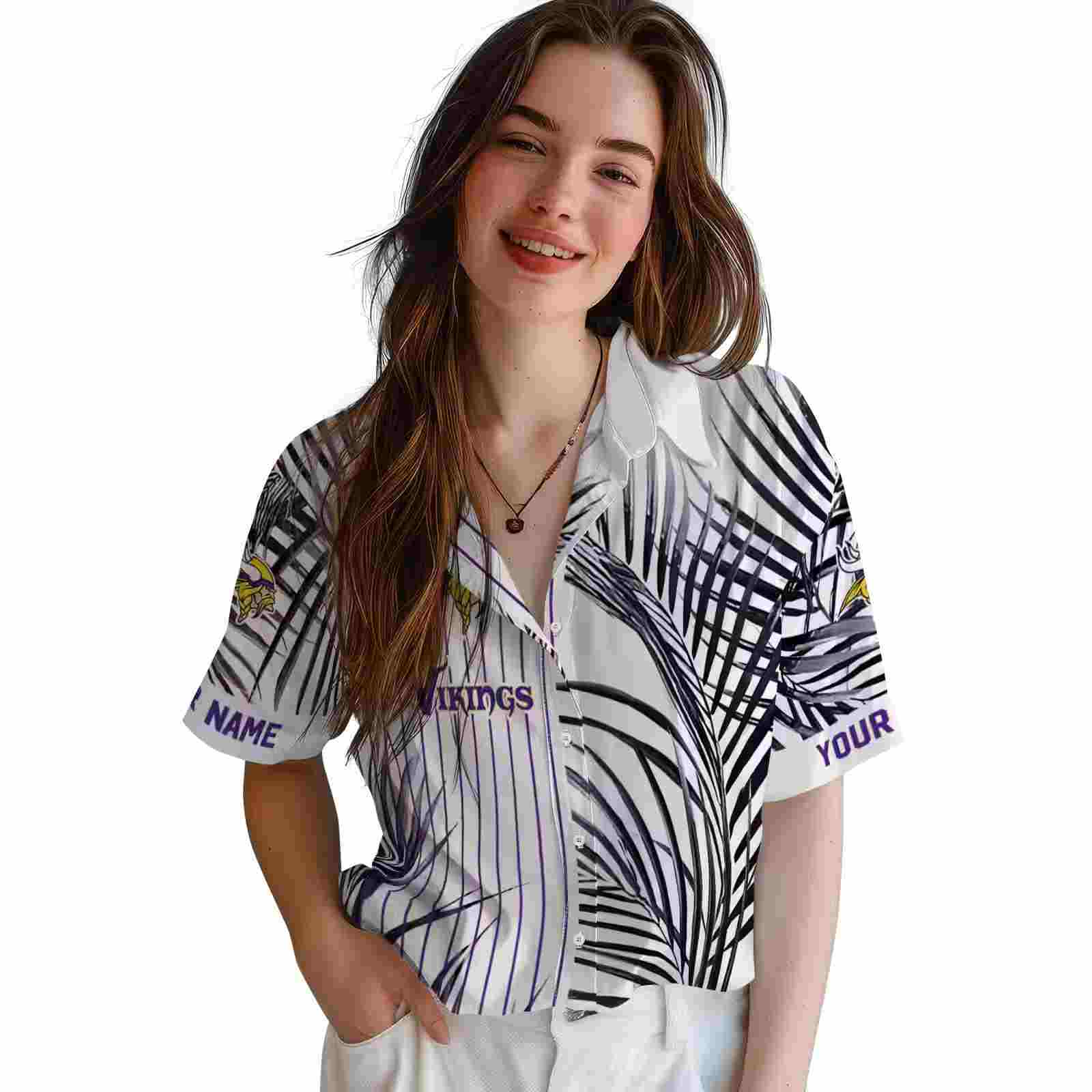 minnesota vikings palm stripes purple black white hawaiian shirt latest model