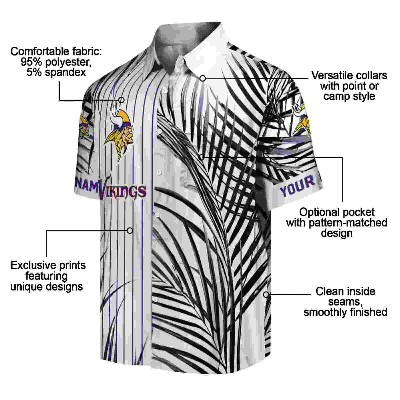 minnesota vikings palm stripes purple black white hawaiian shirt new arrival