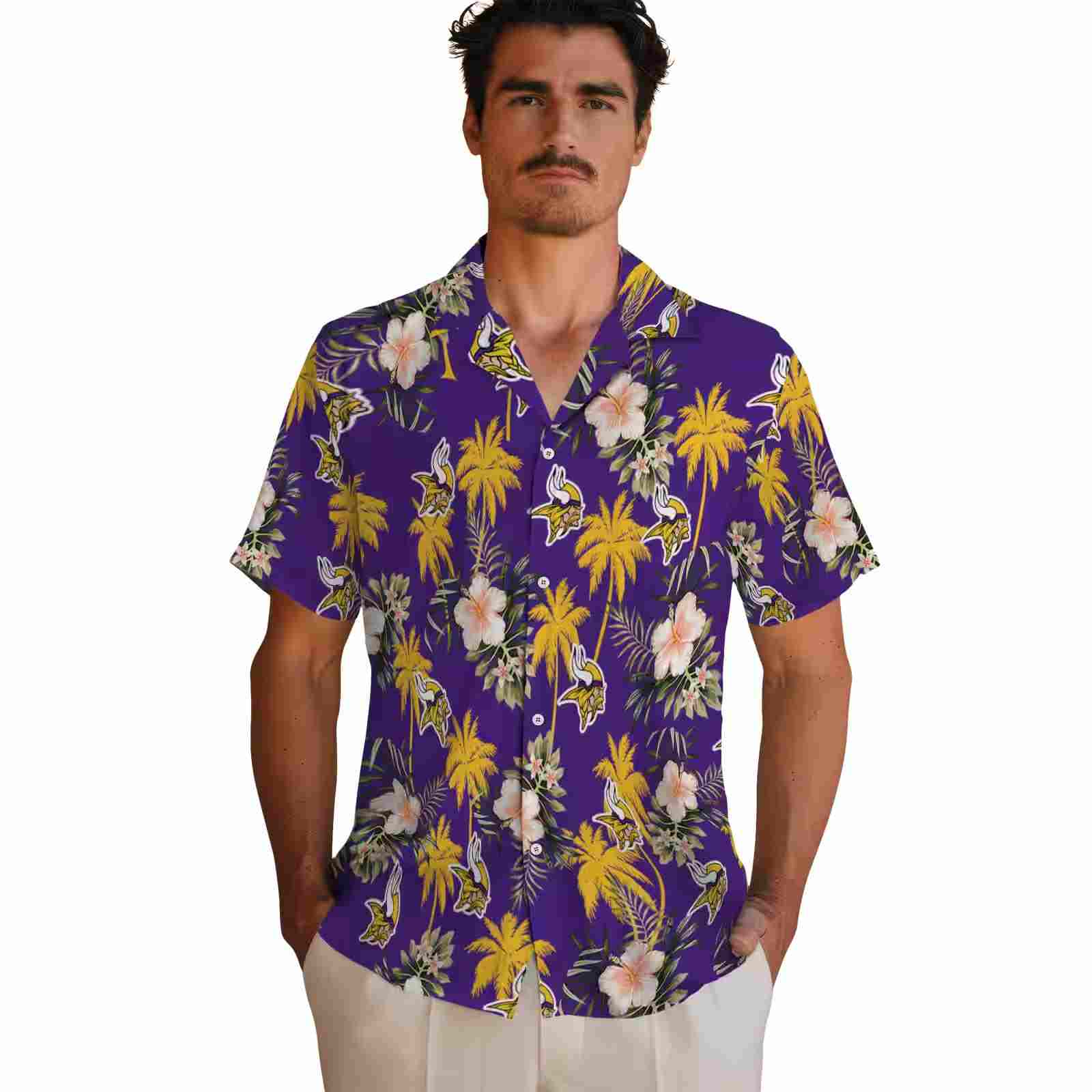 minnesota vikings palm tree flower purple hawaiian shirt fashion forward