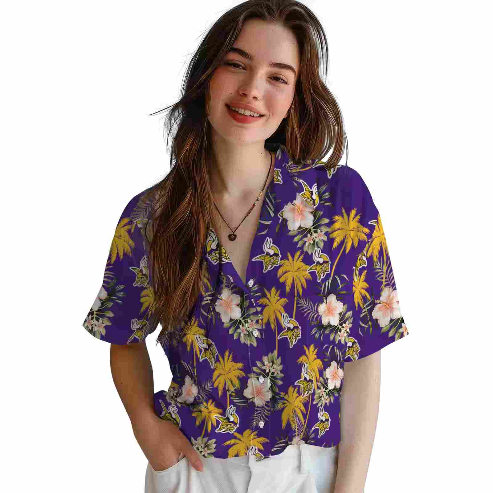 minnesota vikings palm tree flower purple hawaiian shirt latest model