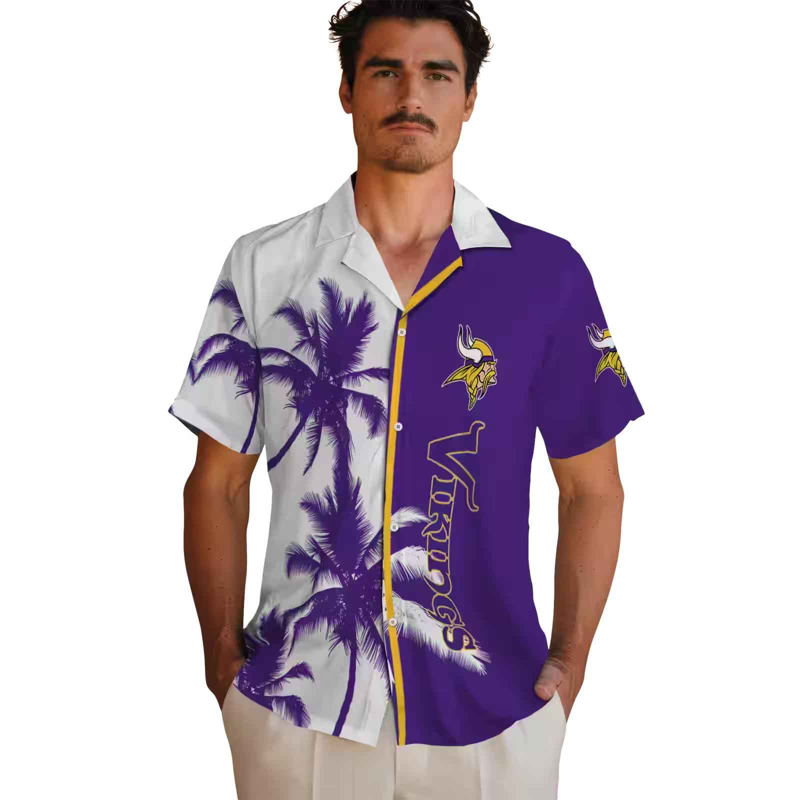 minnesota vikings palm trees purple white hawaiian shirt fashion forward