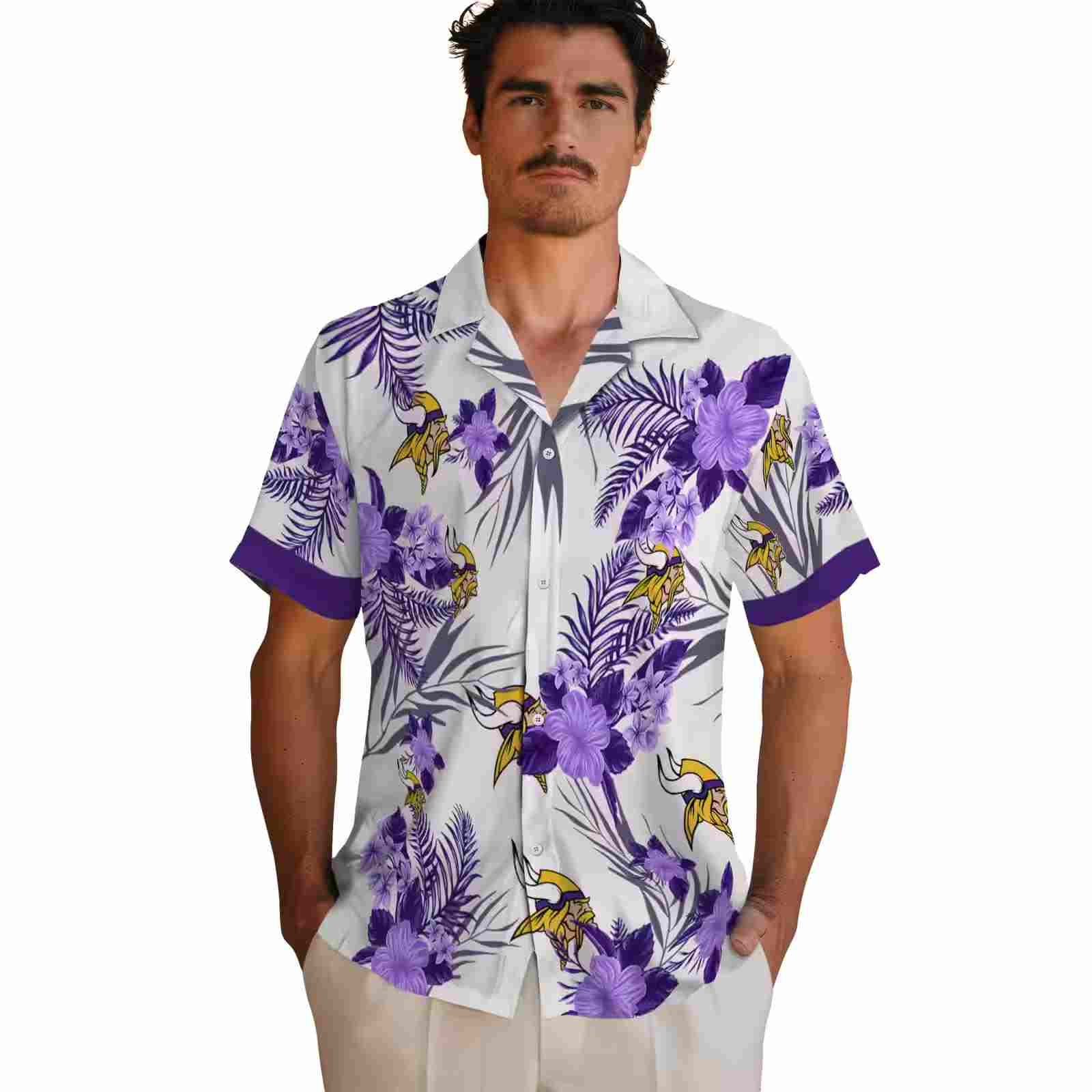 minnesota vikings patriotic hibiscus design purple white hawaiian shirt fashion forward