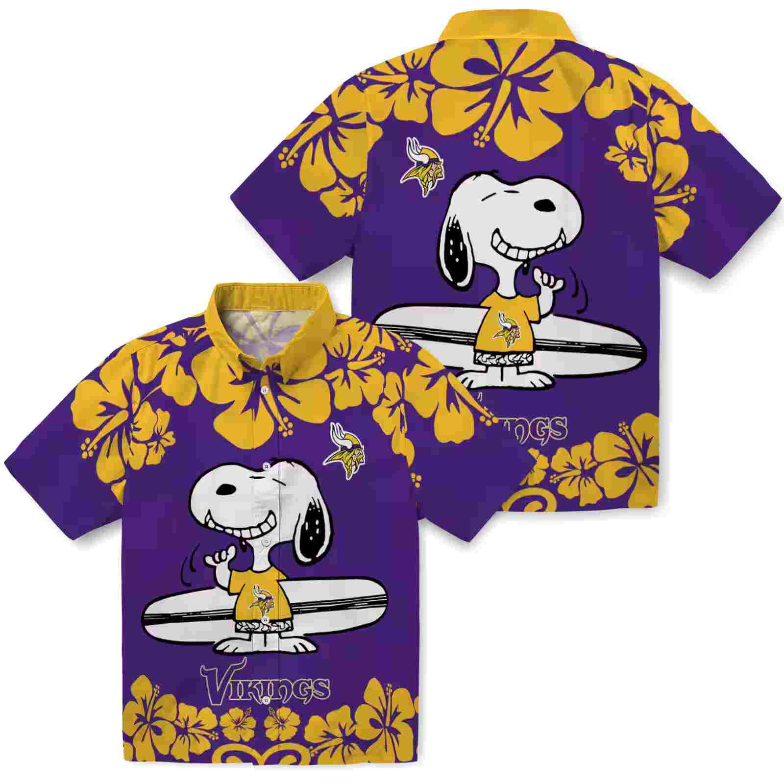 minnesota vikings snoopy surf purple white hawaiian shirt high quality